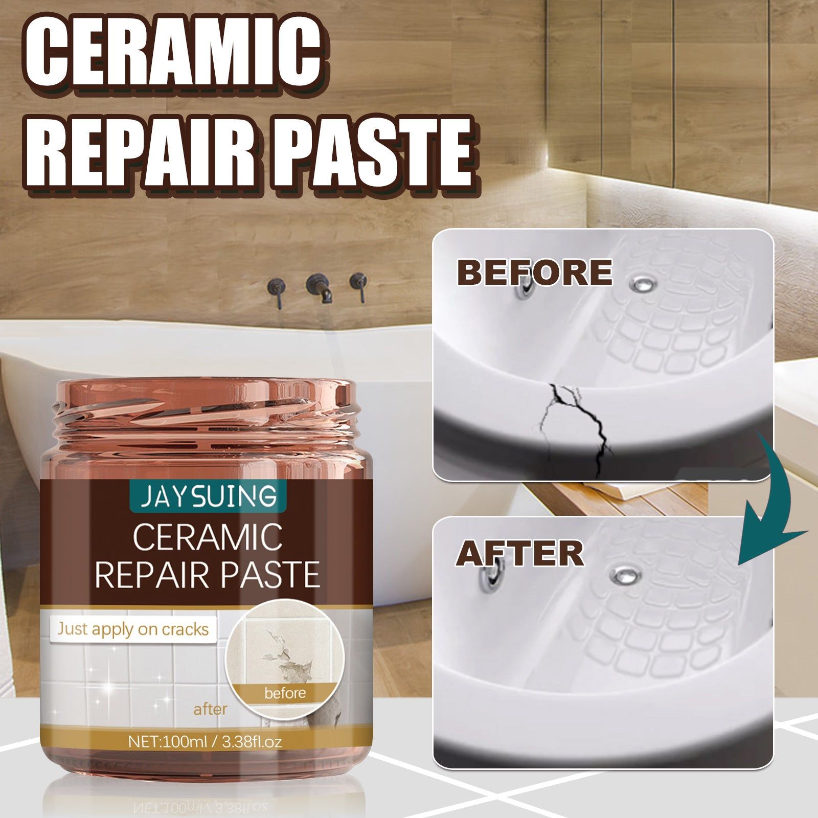 Ceramic Floor Tile Repair Paste, Crack Fix, Waterproof, Easy DIY Tile Repair ,100ml