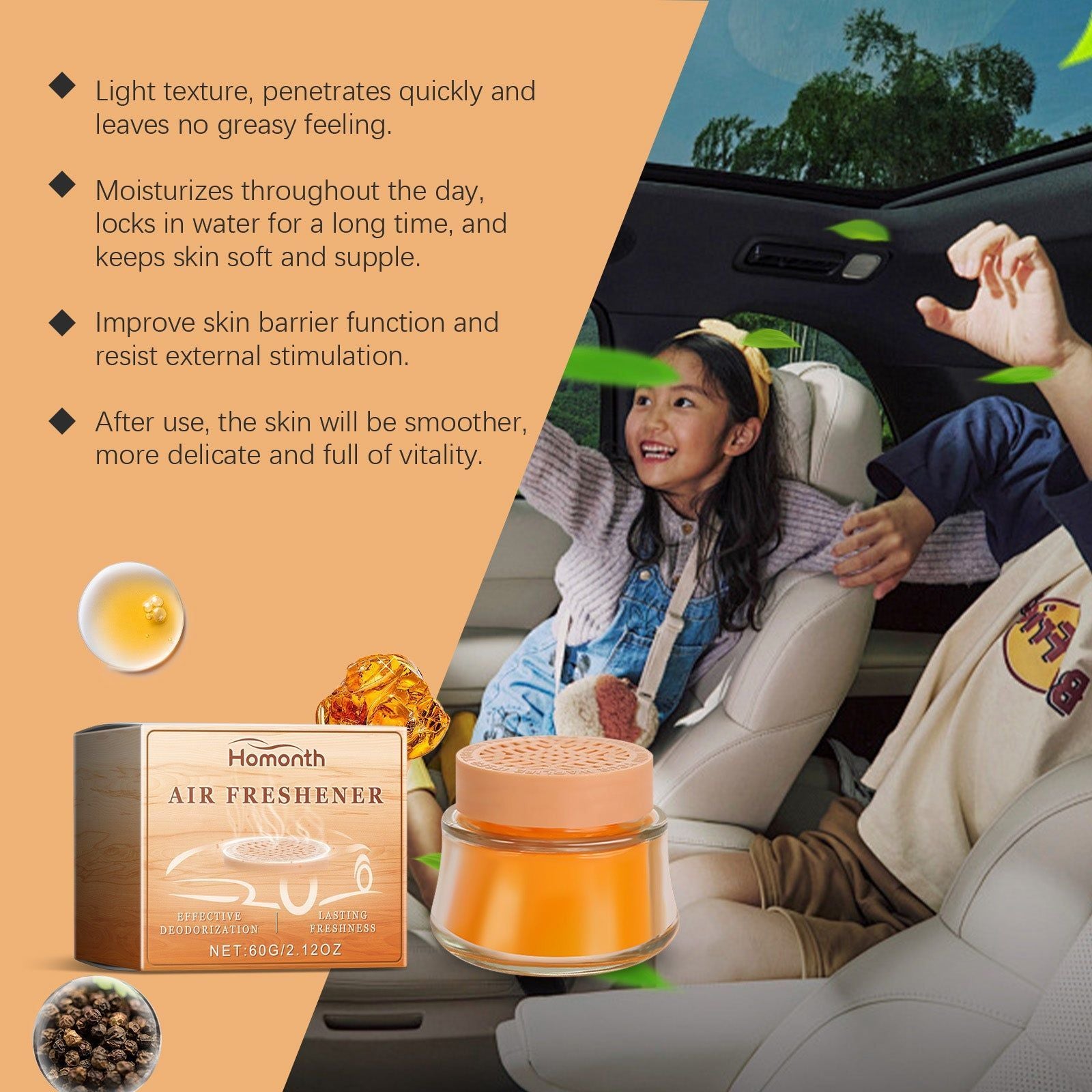 Car Balm Solid Odor Eliminator, Fresh Light Fragrance, Portable Car Air Freshener ,1set