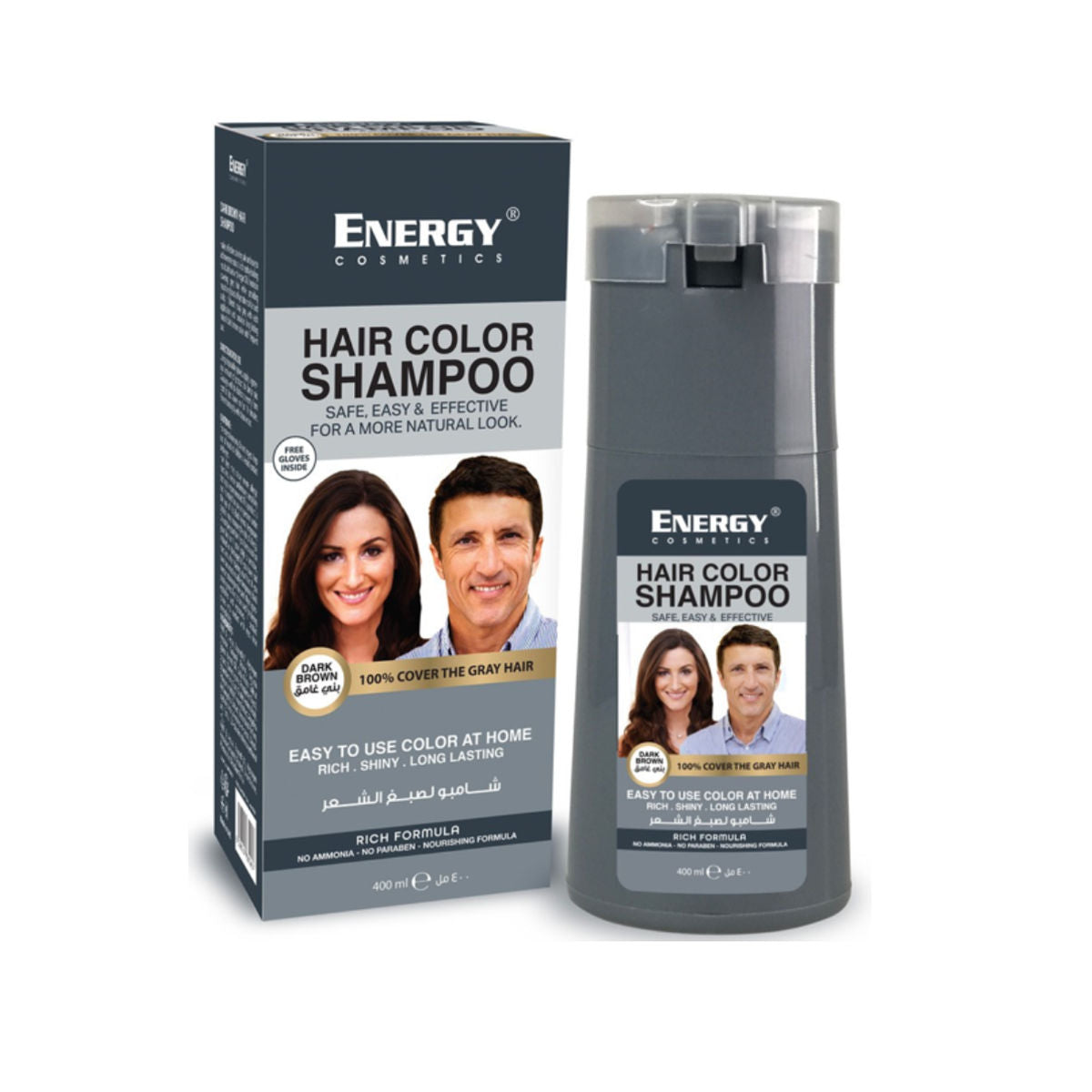 Energy Cosmetics Hair Coloring Shampoo, Dark Brown, 400ml