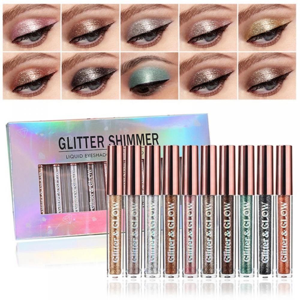 Liquid Eyeshadow Set of 10 Glitter Pearl Color Liquid Eyeshadow Makeup Kit