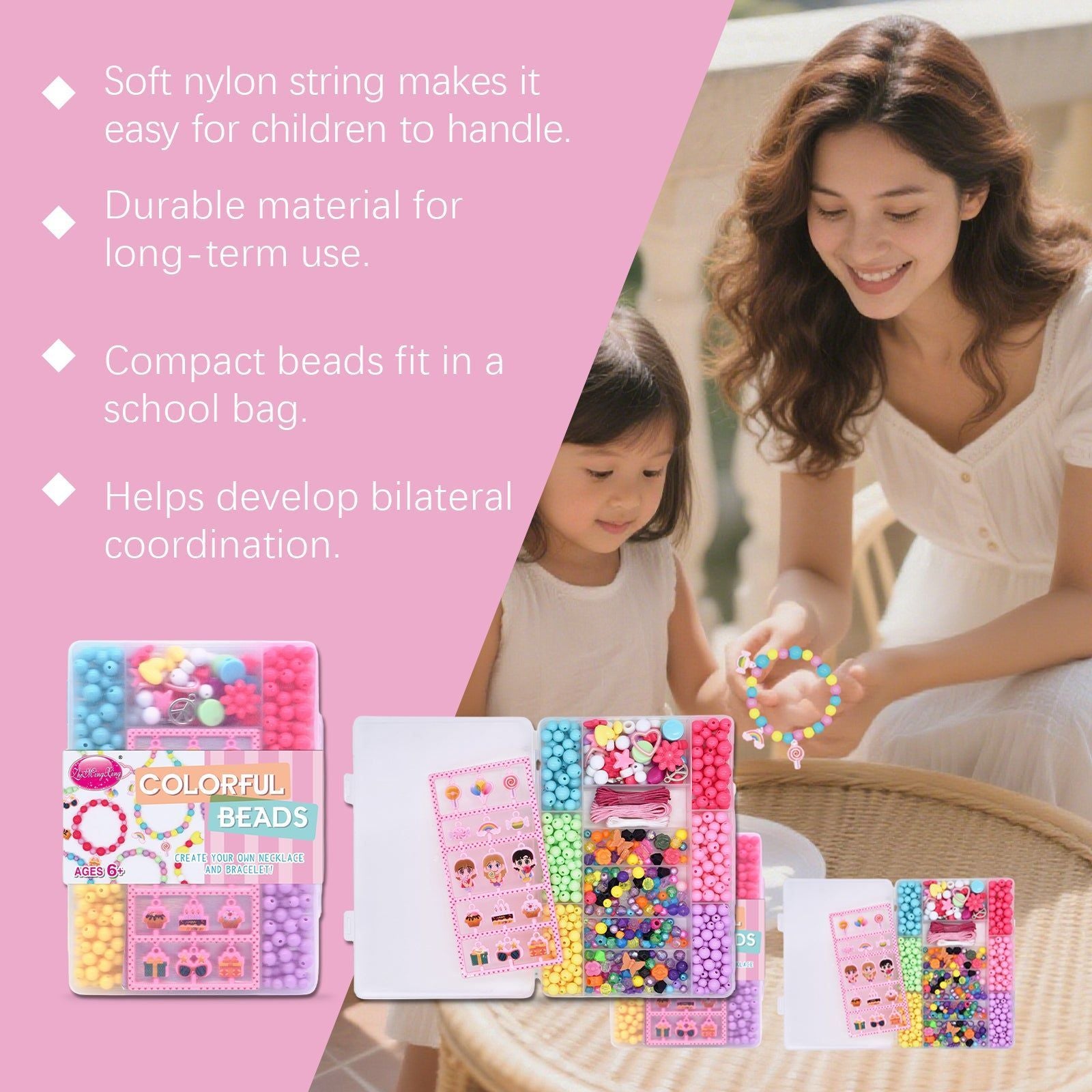 Colorful Beaded Bracelet Kit for Kids, DIY Jewelry Craft, Creative & Educational Toy ,1pcs