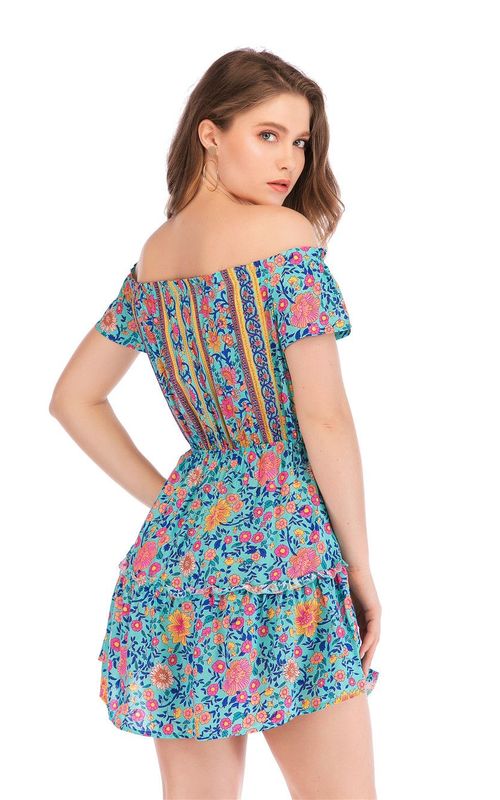 Floral Print Strapless Dress Off Shoulder Sexy Short Dress Women Vacation Beach Wear