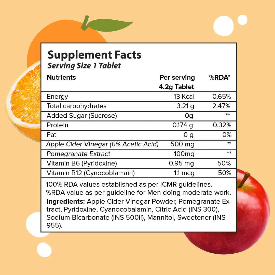 Plix Apple Cider Vinegar Juicy Orange Squeeze Daily fizzy to manage weight 15 Effervescent Tablets