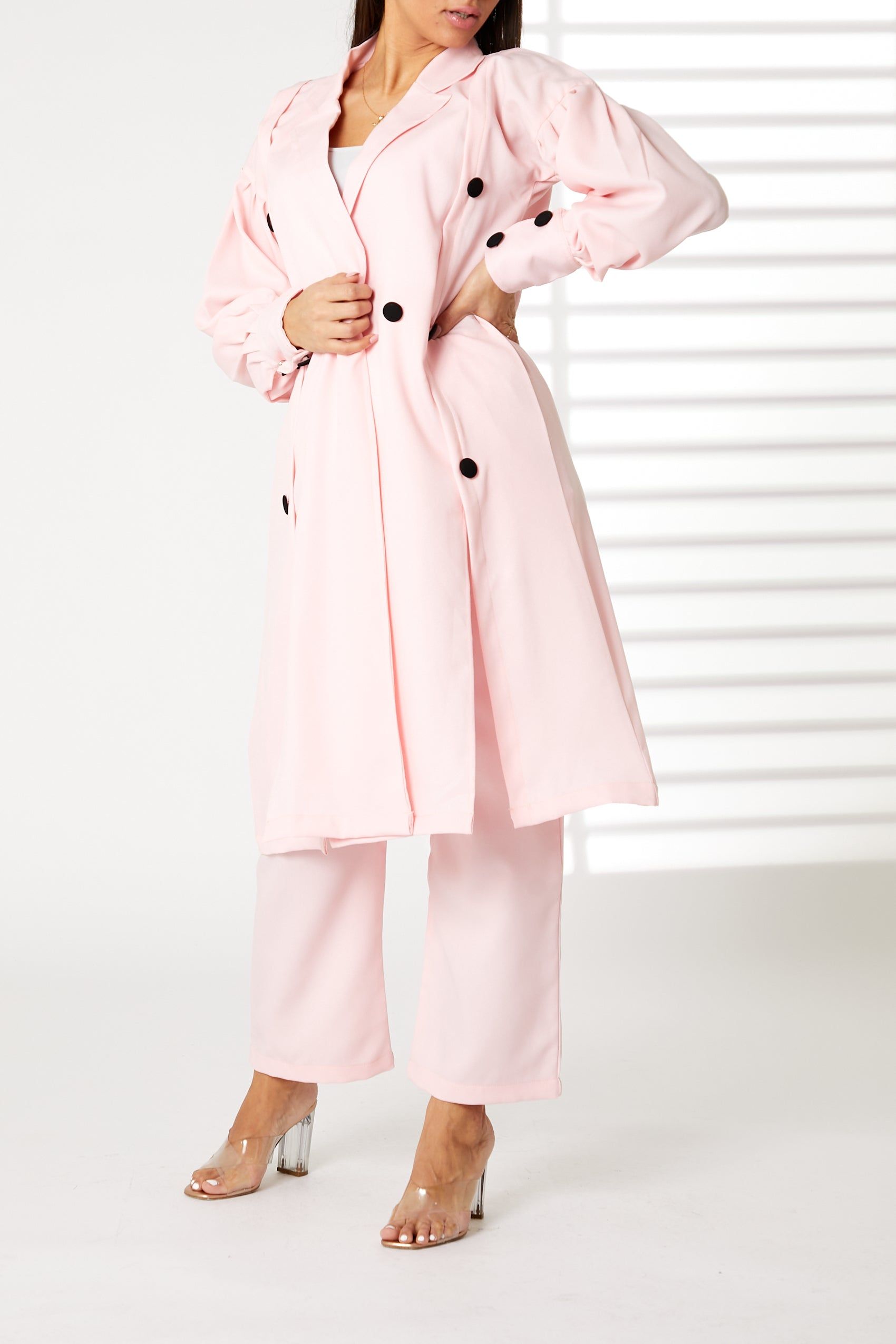 MOiSTREET Pink Mid Length Barbie Crepe Trench Coat Set