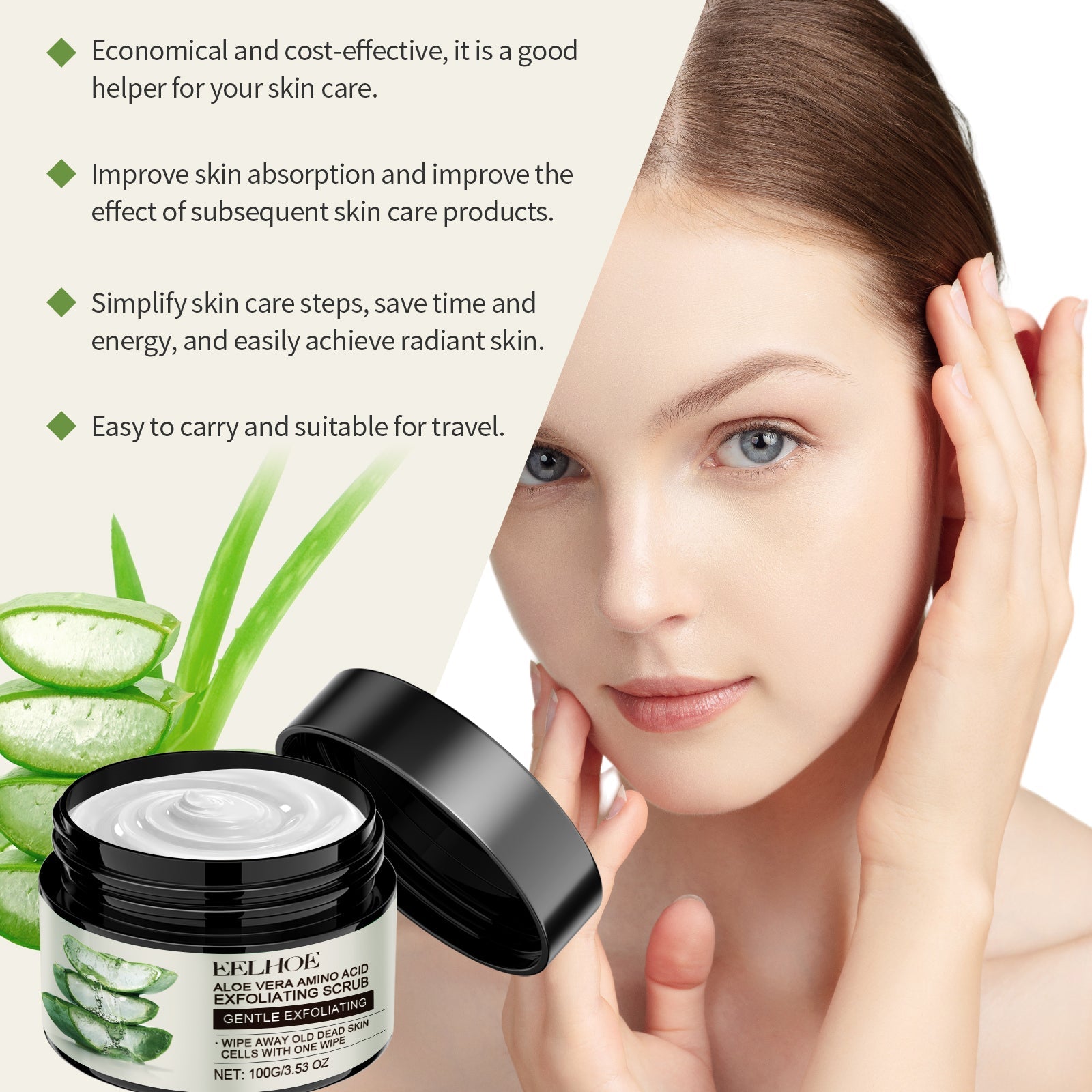 Aloe Amino Acid Exfoliating Scrub for Facial Care Brightening Smooth Skin Moisturizer ,100g