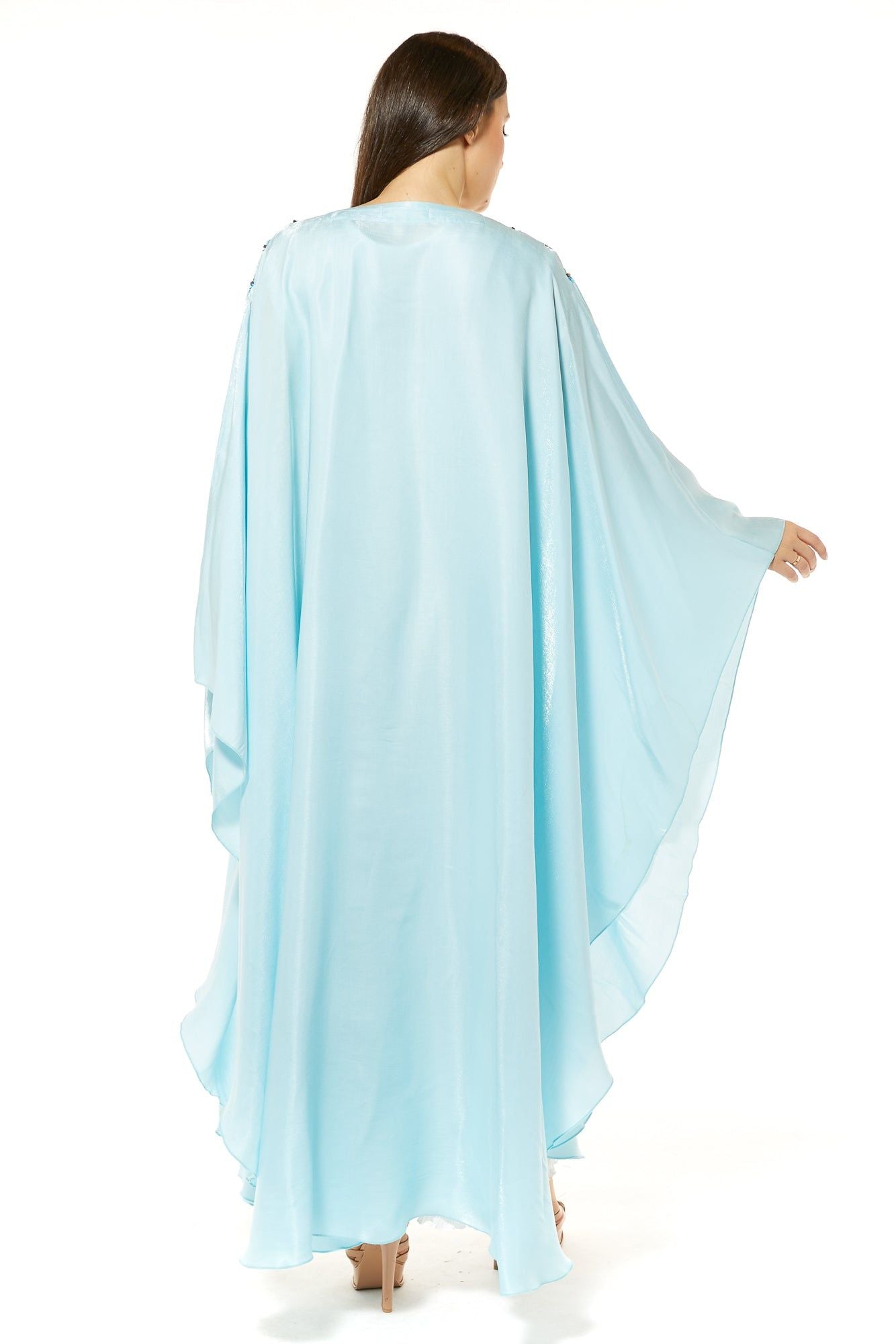 MOiSTREET Blue Abaya Set with handwork embellishment comes with under dress