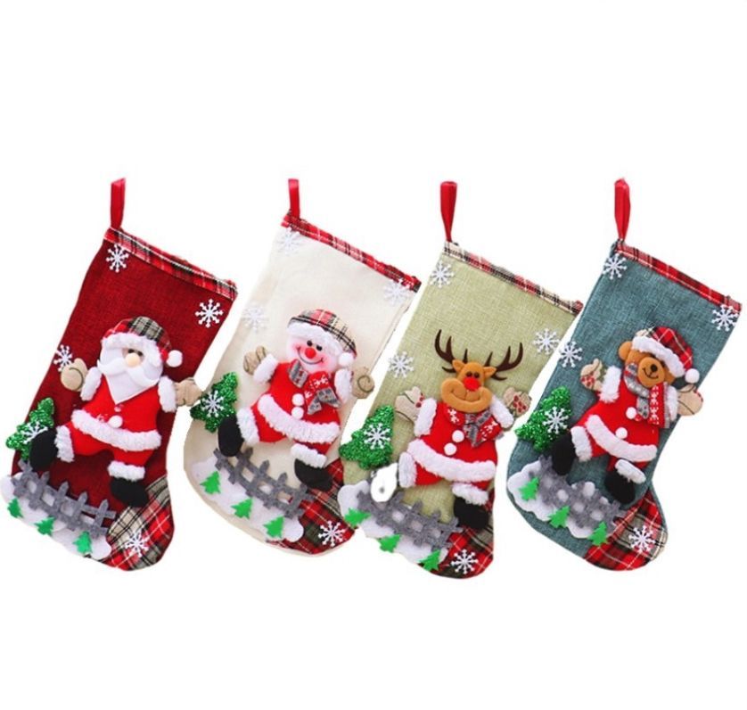 4pcs Christmas Stocking Candy Gifts Bags Hanging Socks Xmas Tree Decors Home Ornaments