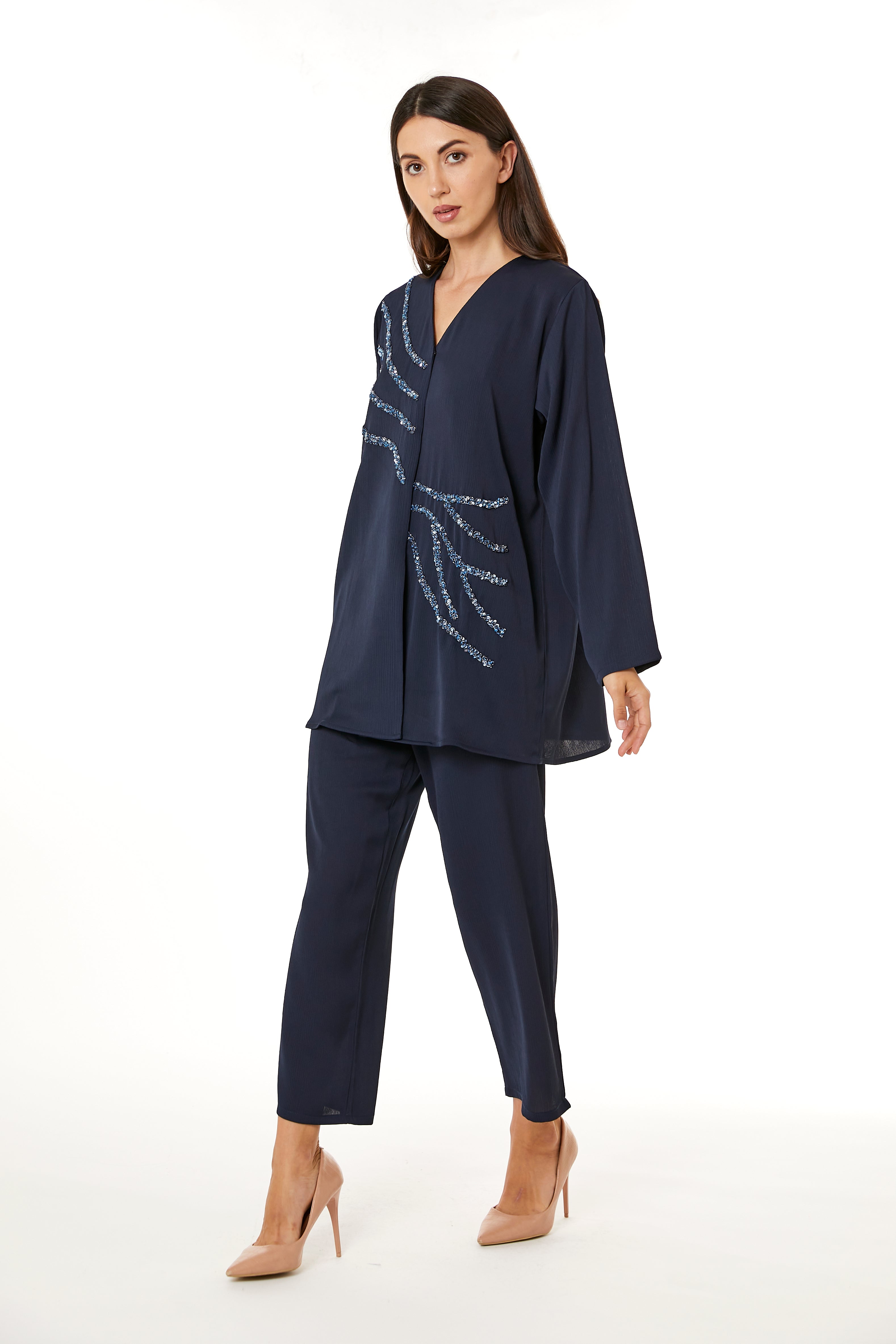 MOiSTREET Navy Zoom Top and Pants Set