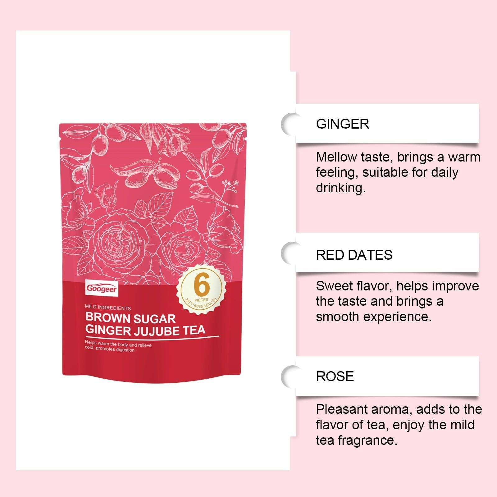 Brown Sugar Ginger Rose Tea Body Care, Relaxing Warmth, Natural Wellness ,60g