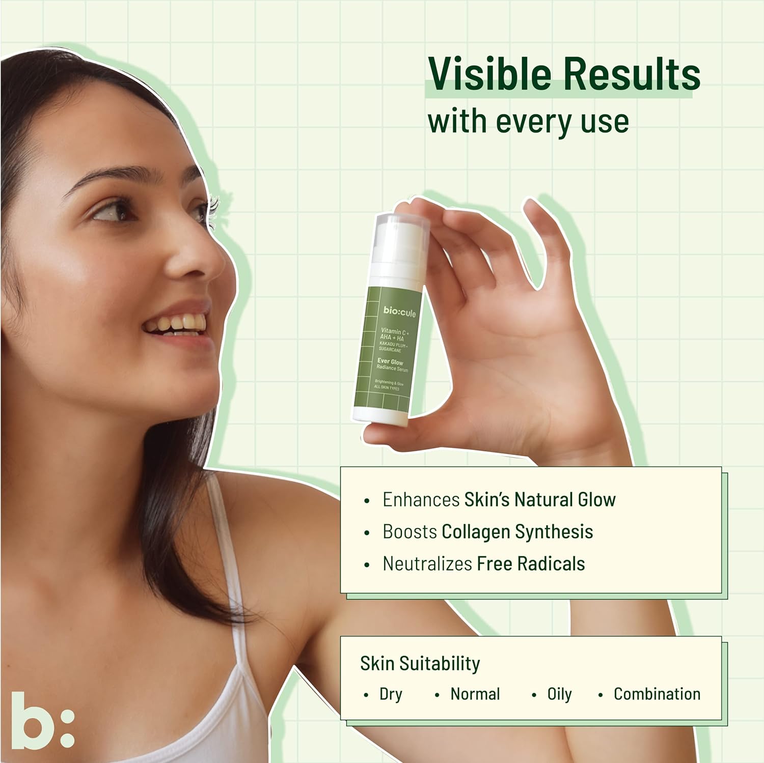 Biocule Ever Glow Radiance Serum : Vitamin c + AHA + HA 30ml