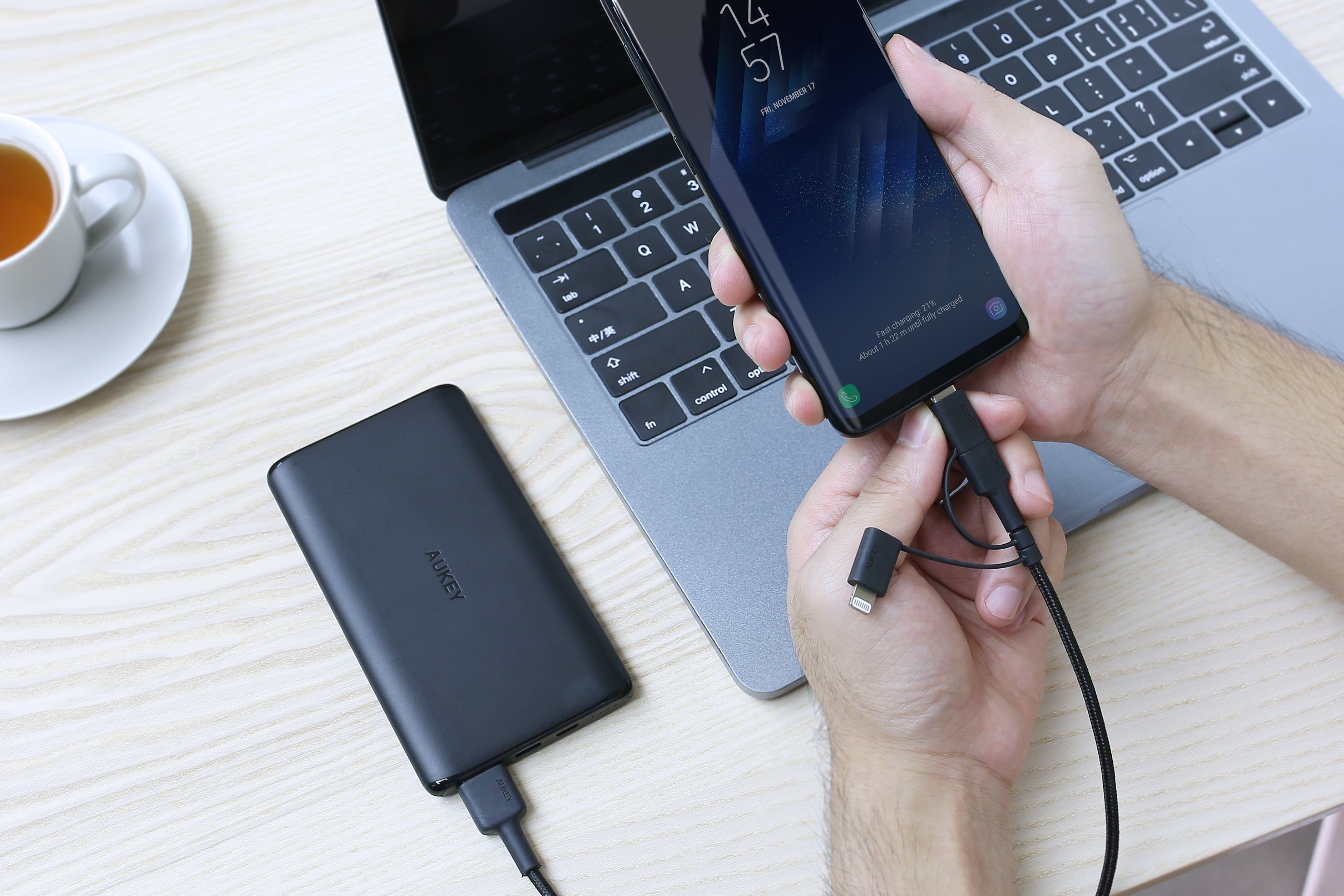 Aukey CB-BAL5 3in1 MFI Lightning Cable With Micro USB & USB C Cable
