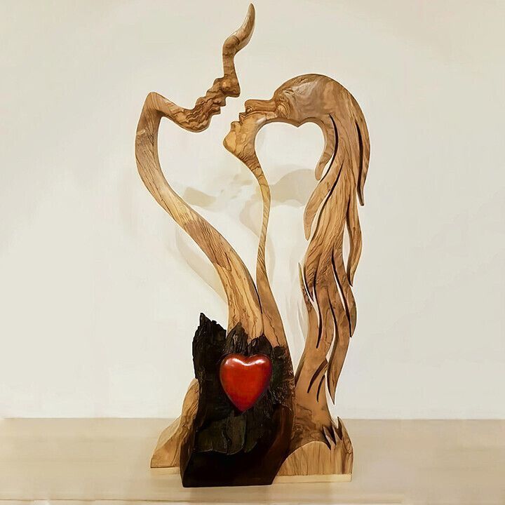 Wooden Lovers Statue Eternal Love Handmade Abstract Sculpture Ornament