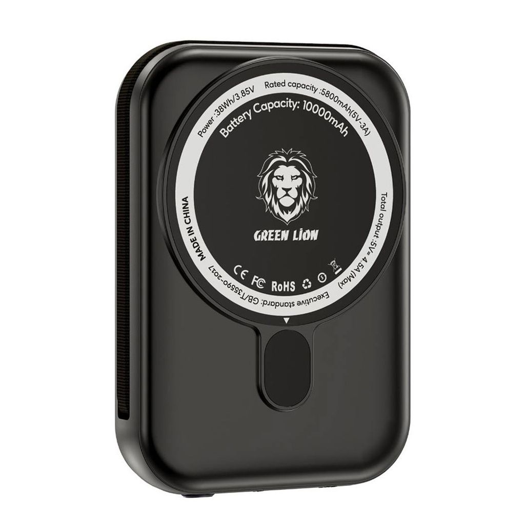 Green Lion Monaco MagSafe Power Bank 20000mAh with Wireless Charging & USB-C Fast Charging, Black