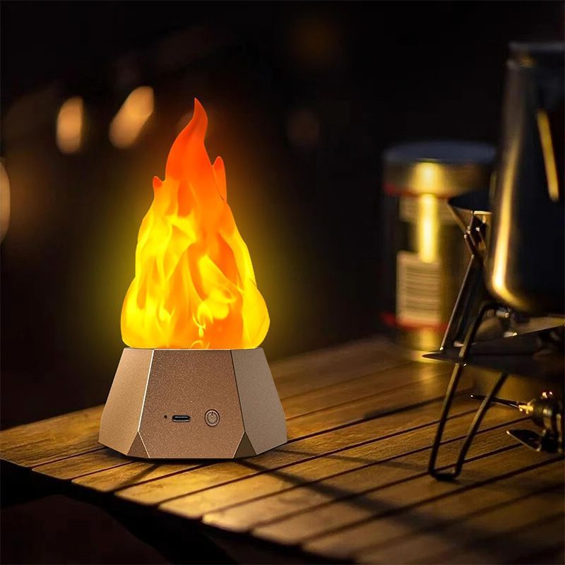 Fake Fire Lamp USB Rechargeable Flameless Candles with Flickering Flame for Camping Halloween