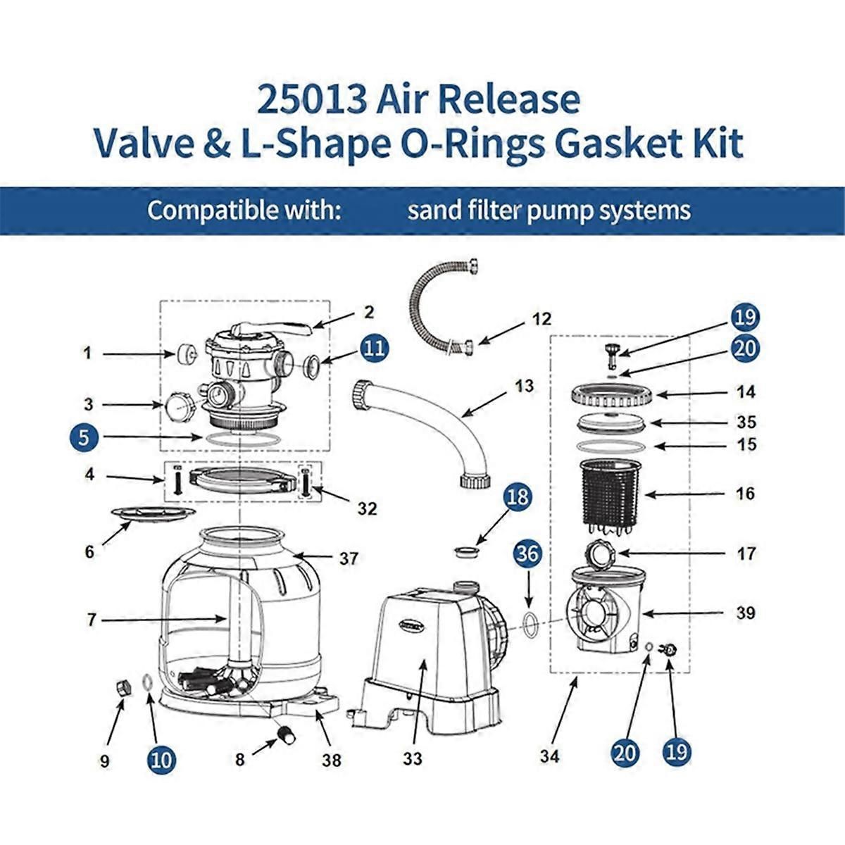 Replacement Set for Sand Filter Pumps, Air Release Valve & O-Rings