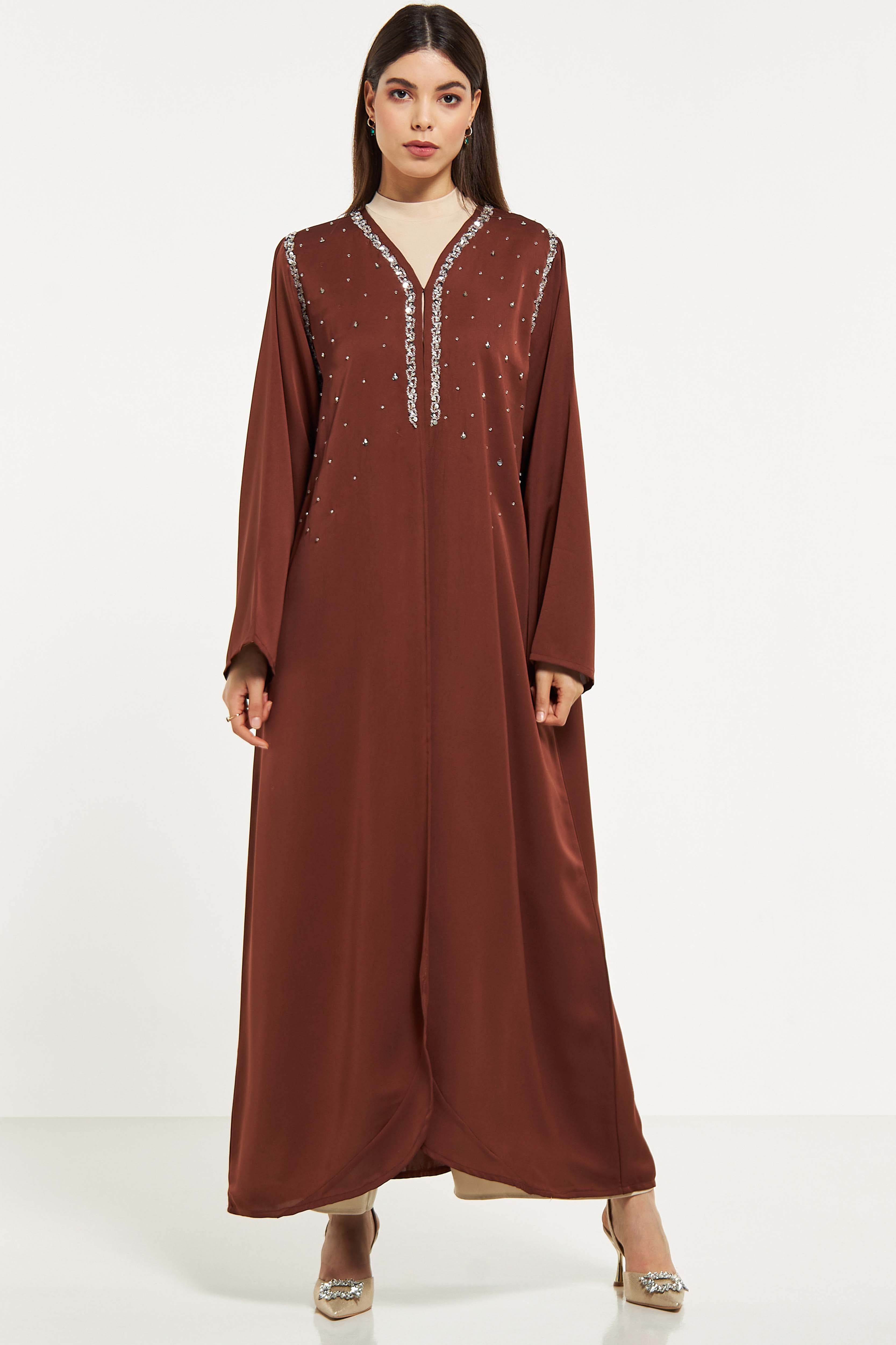 MOiSTREET Embellished Abaya with Sheila
