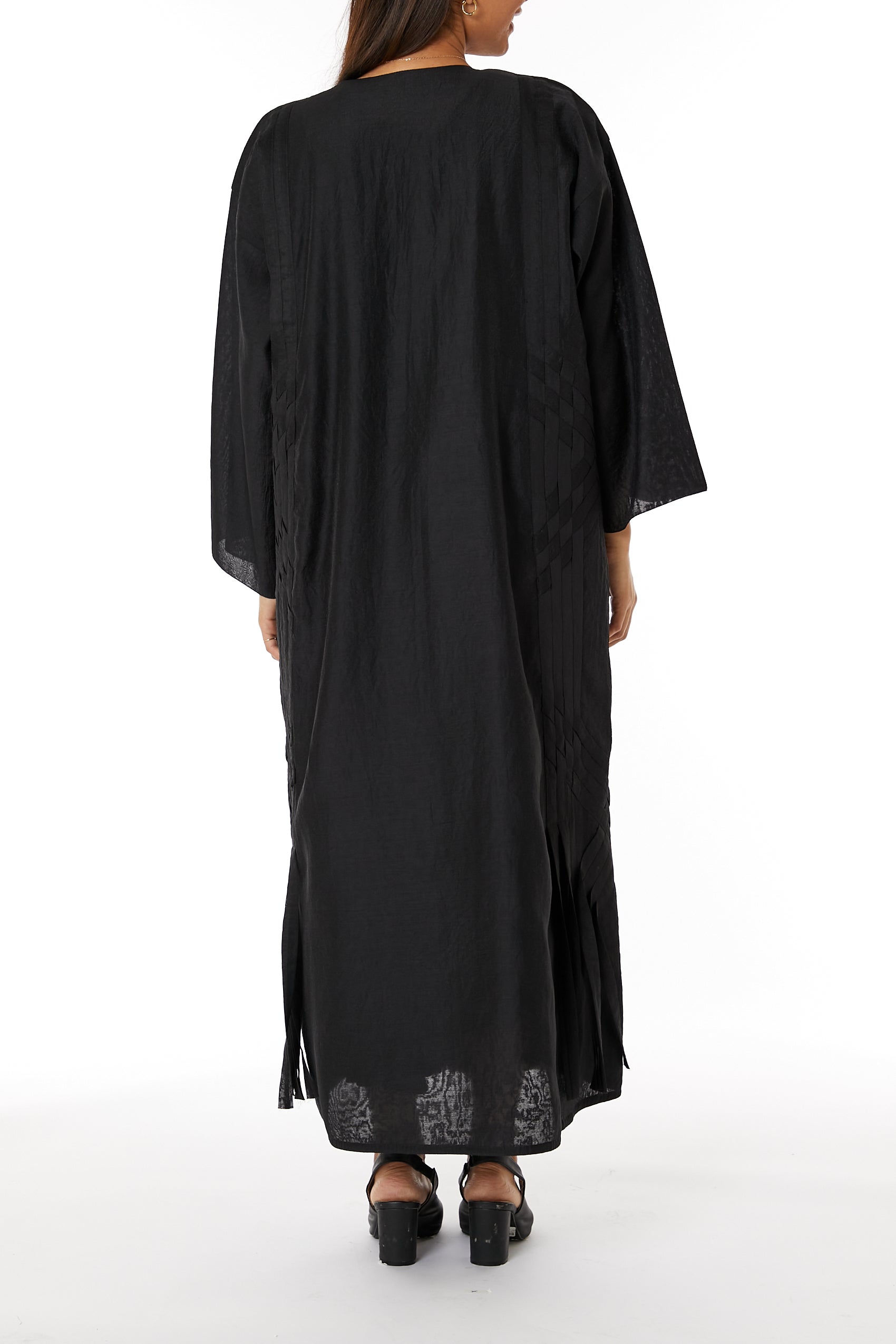 MOiSTREET Black Criss-Cross Linen Abaya