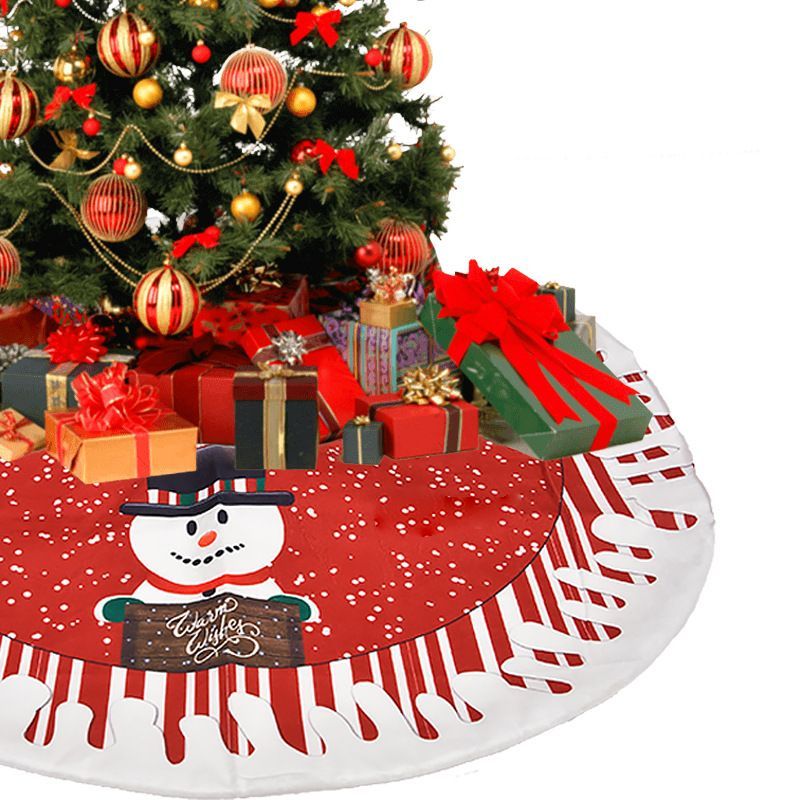 Christmas Tree Skirt Elk Santa Snowman Pattern Tree Mat Xmas Home Party Decoration