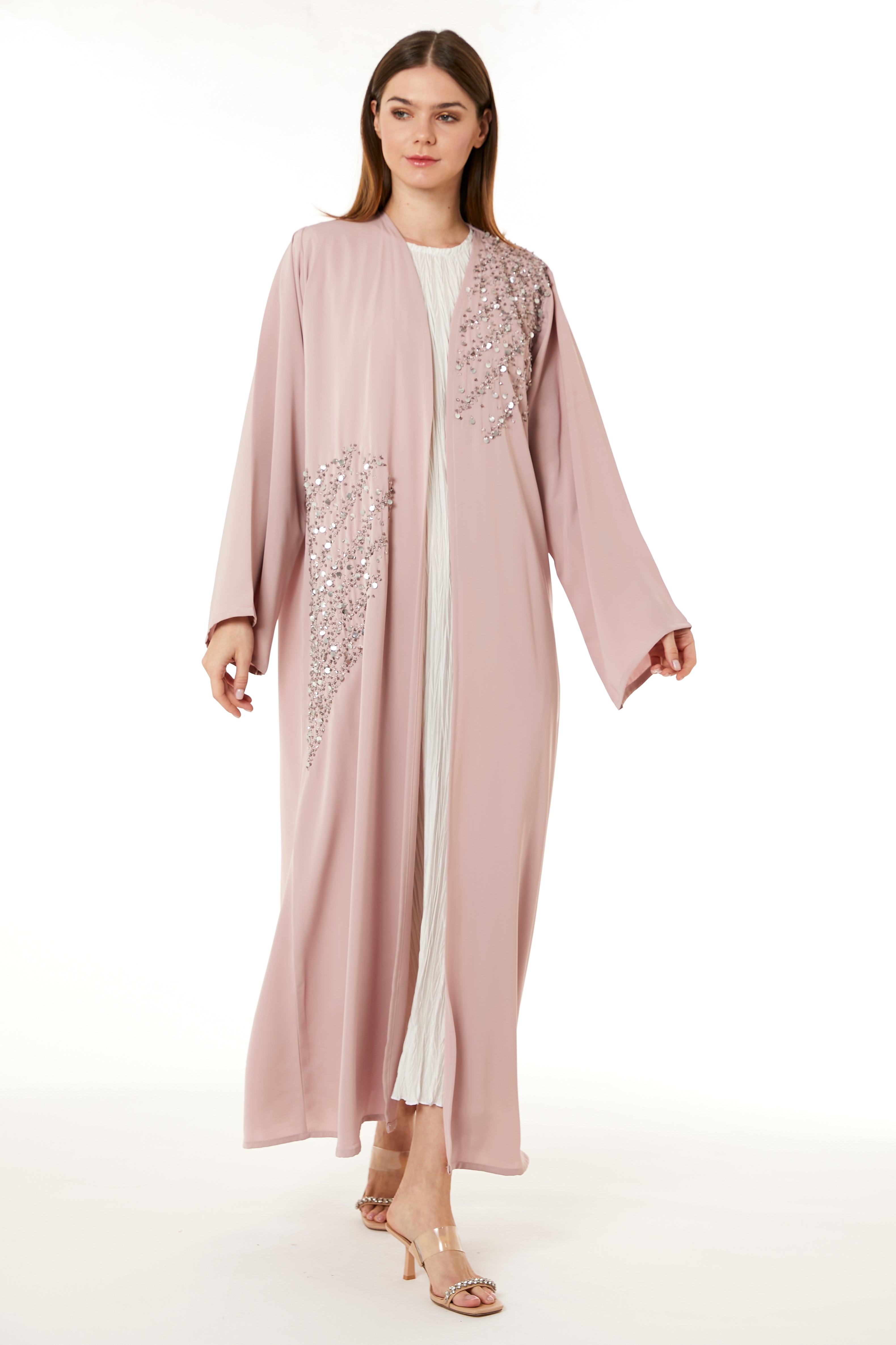 Tan Korean Nida Hand Embellished Abaya