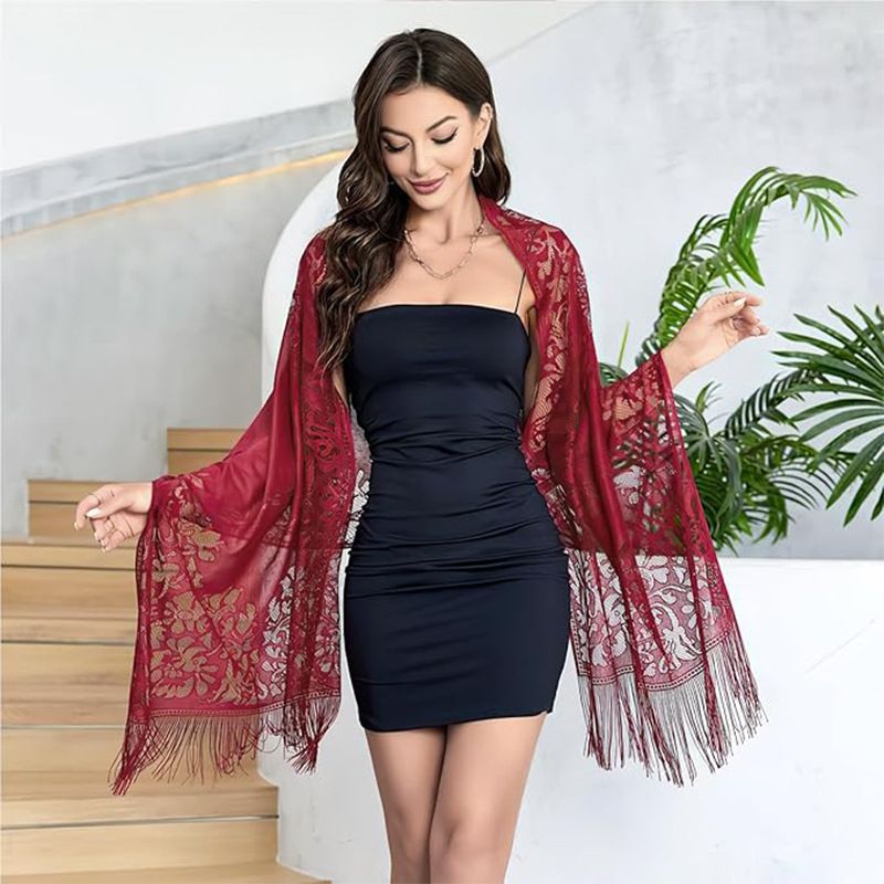 Black Lace Shawl Wrap for Women Bridal Wedding Evening Dress