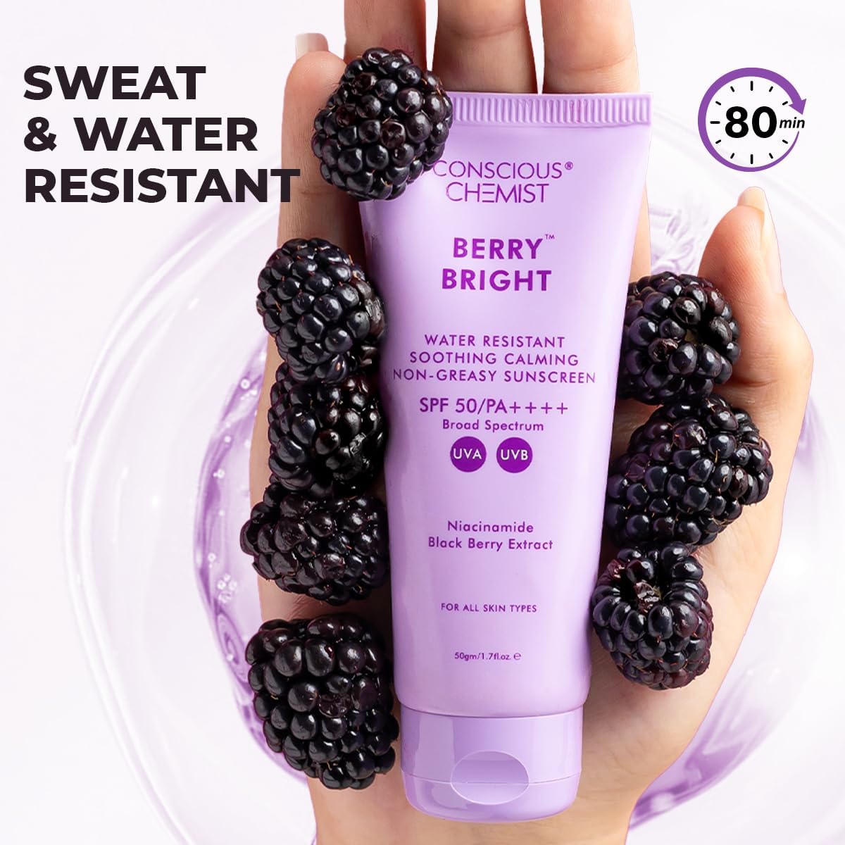 Conscious Chemist Sunscreen SPF 50 PA++++ | 50g Berry Bright