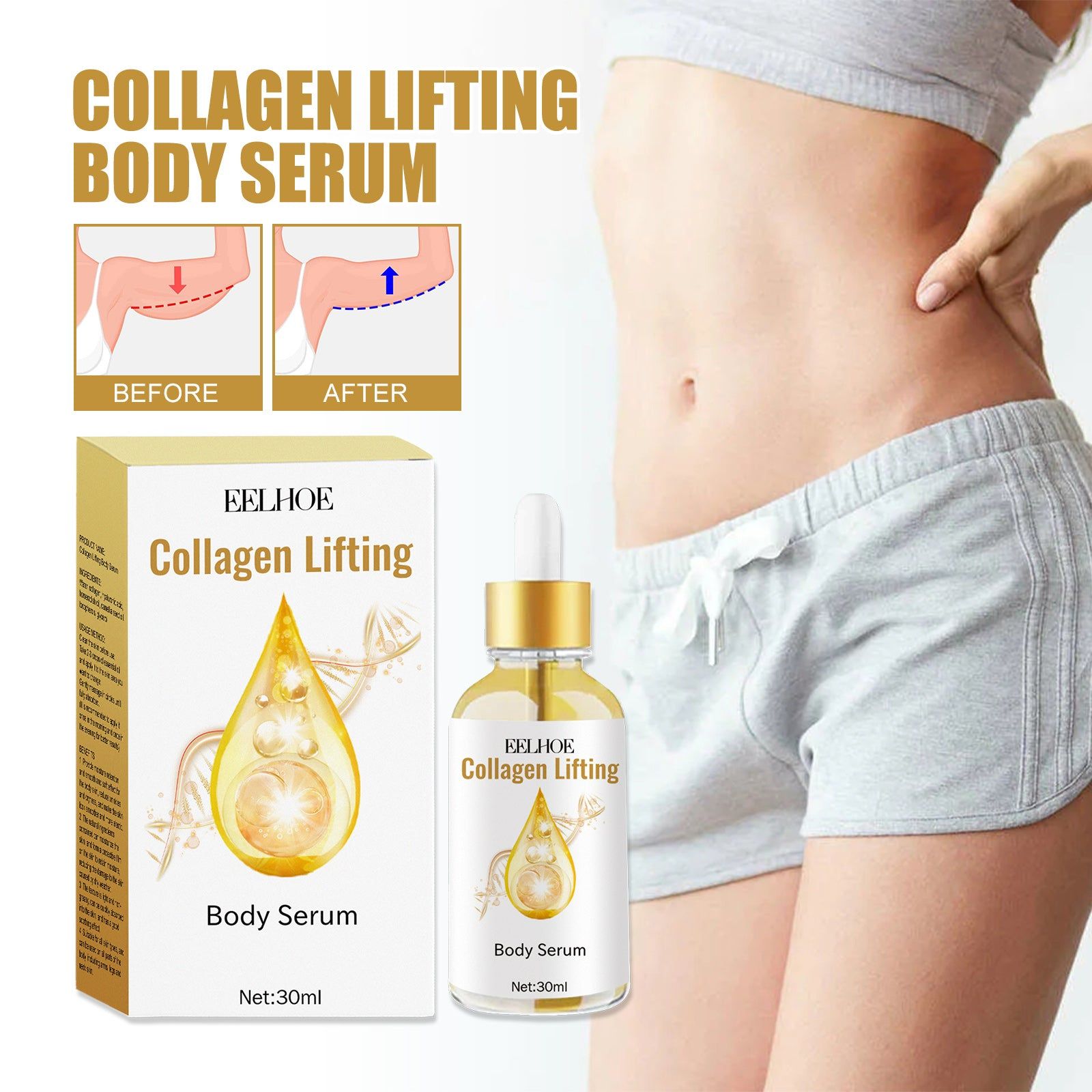 Collagen Boosting Body Serum, Firming Oil for Tummy, Thighs, and Arms, Skin Elasticity ,30ml