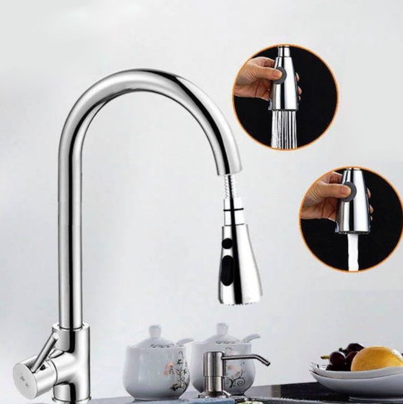 Kitchen Pull-out Faucet, Style:Copper Plating + Water Stop Copper Plating + Water Stop