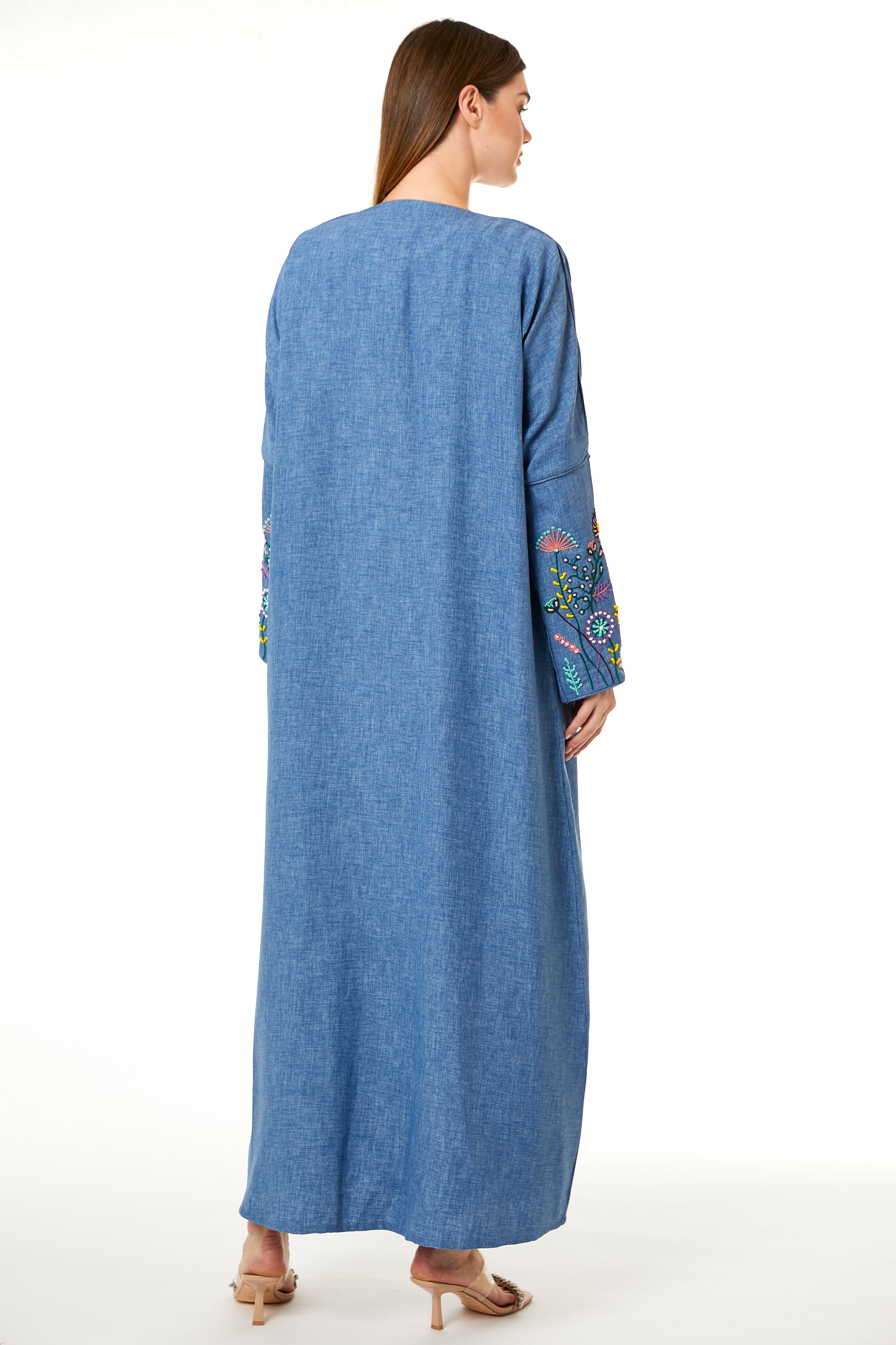 MOiSTREET Blue CEY Melange Embroidered Abaya Narrow Sleeves
