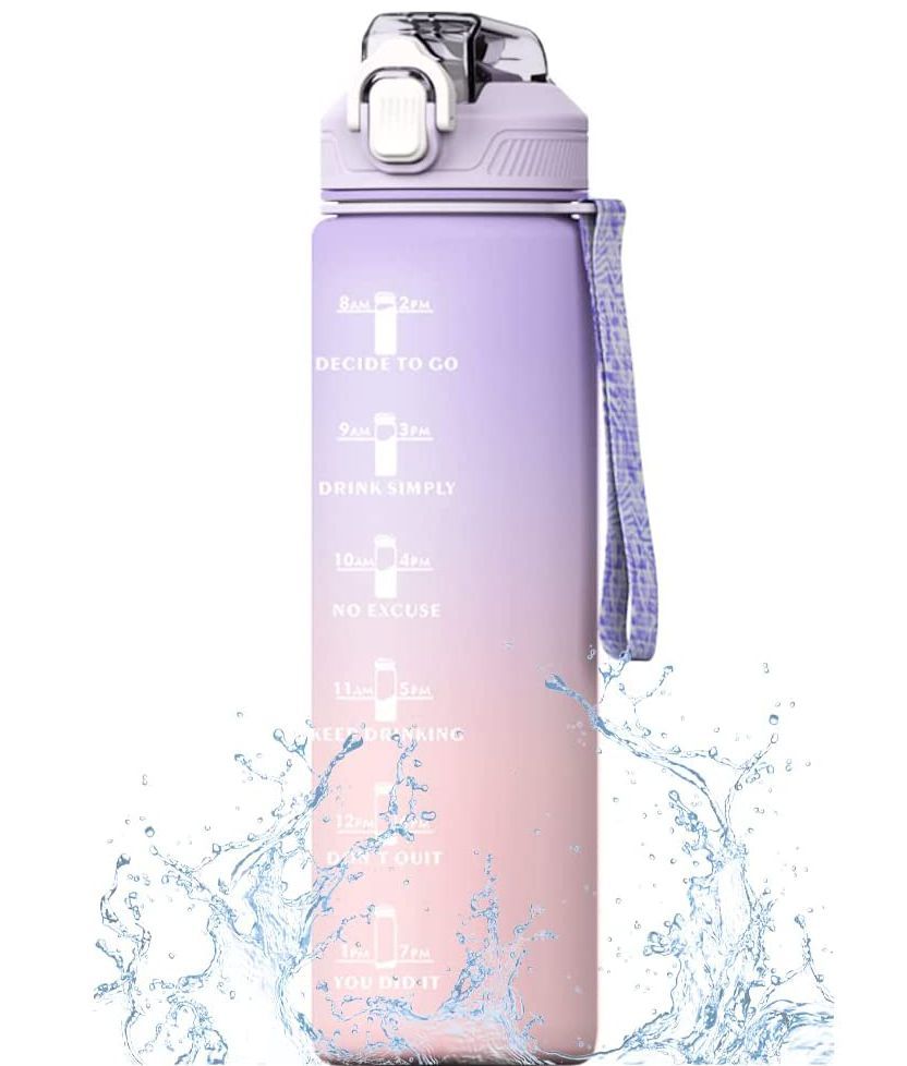 Plastic Water Bottle Leakproof Drink Bottle With Time Marker For Fitness Sports