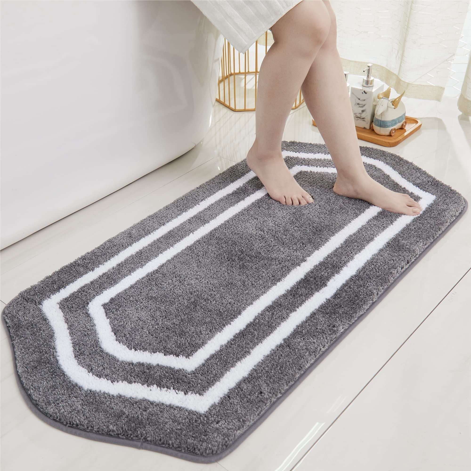 AIESY® Extra Thick Linen Anti-Slip Soft Bath MatsPremium Long Microfiber Bathroom Runner Rug | Luxury Shaggy Floor Mat with Ultra-Absorbent Pile and Non-Slip TPR Backing