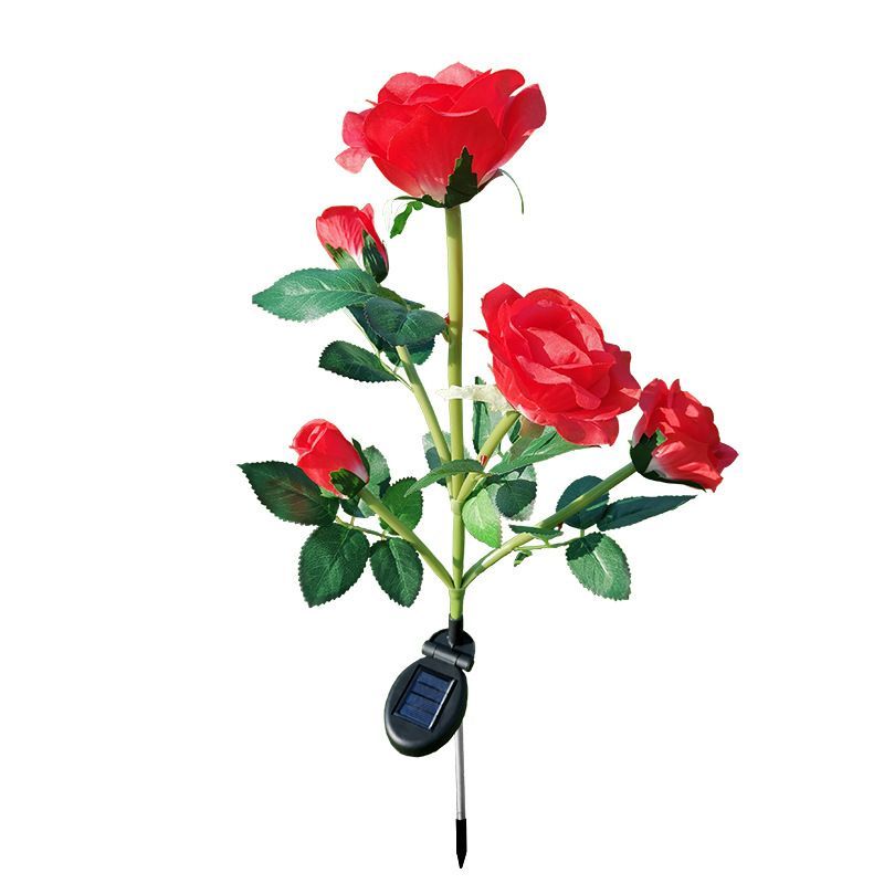 Outdoor Solar Flower Lights 2 Pack 5 Head Artificial Rose LED Lamp Garden Décor