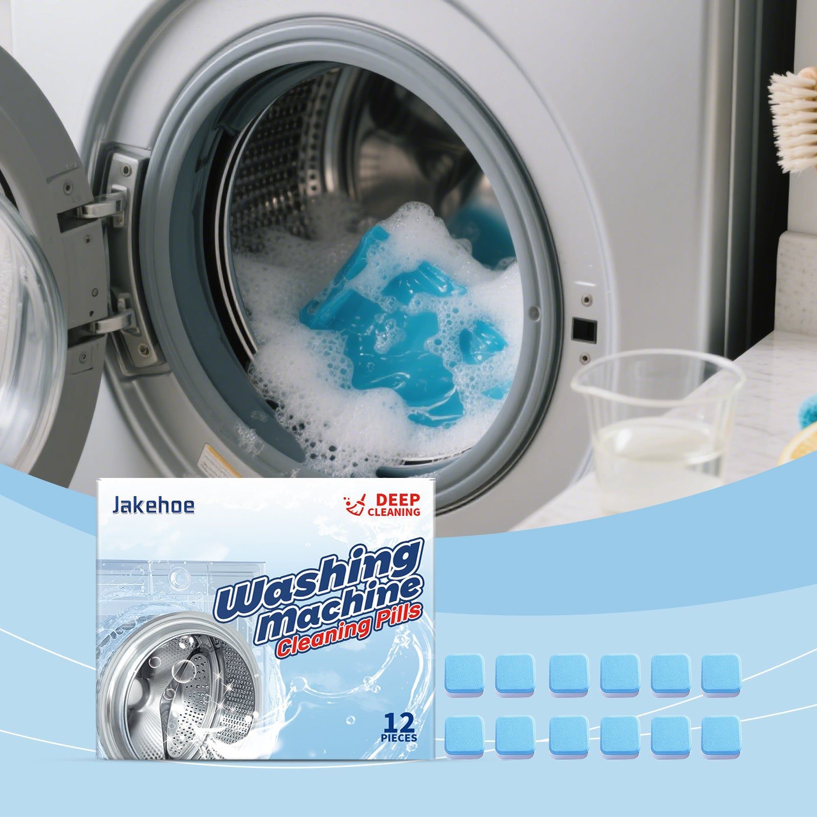 Deep Cleaning Washing Machine Tablets, Odor Removal, Stain & Residue Cleaner ,12pcs