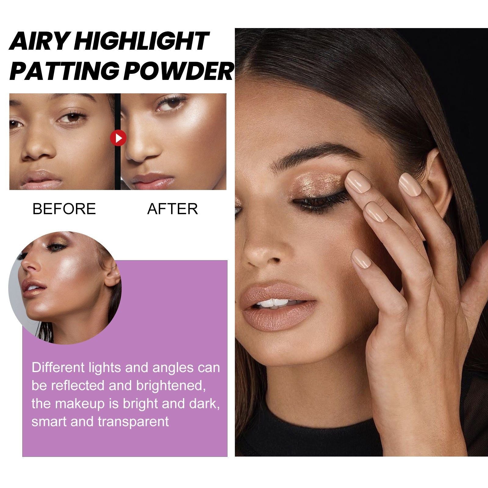 Body Brightening Highlighter Powder, Fairy Glitter, Natural 3D Glow, Makeup Shine ,9g