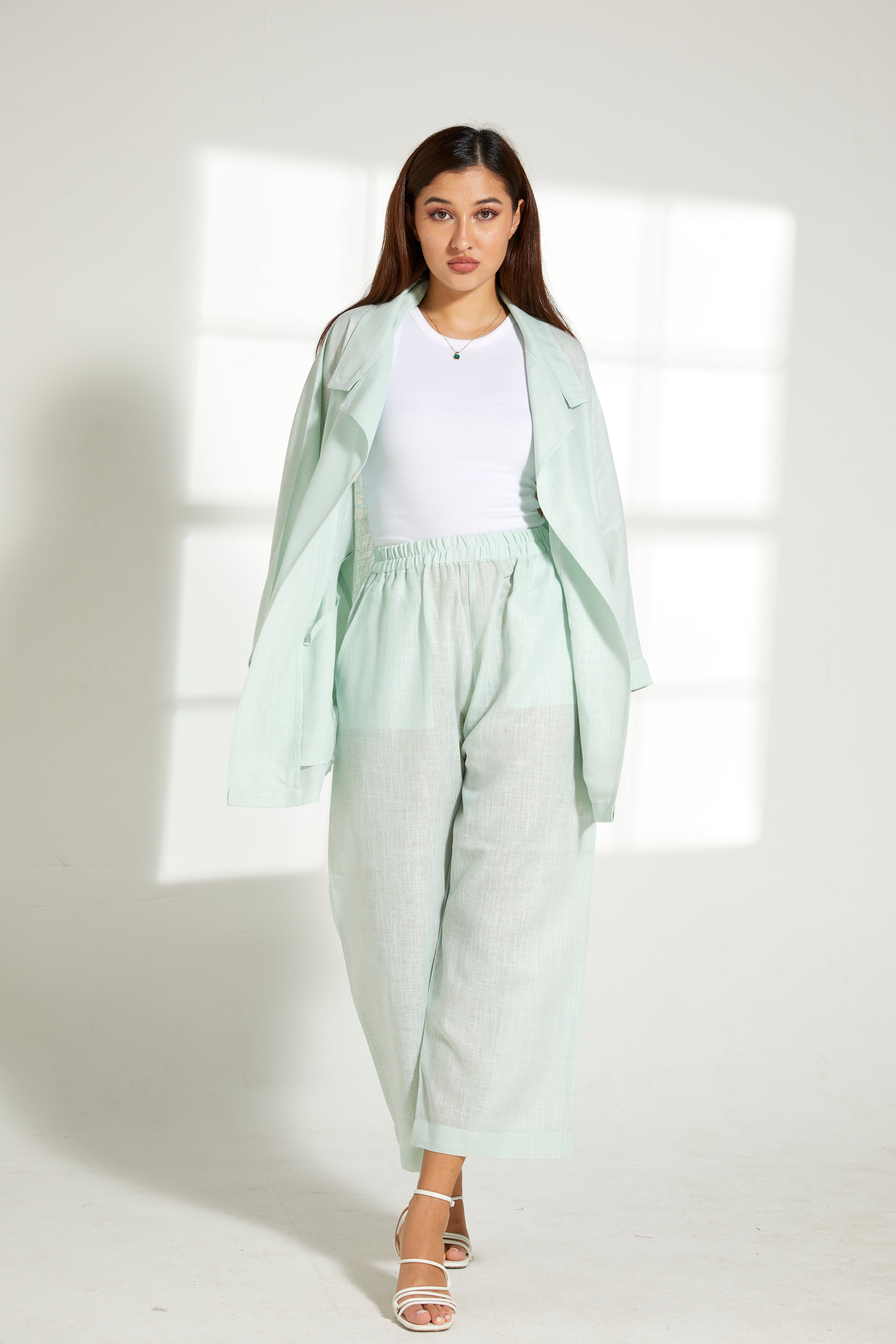 MOiSTREET Sea Green Linen Top and Pants Set