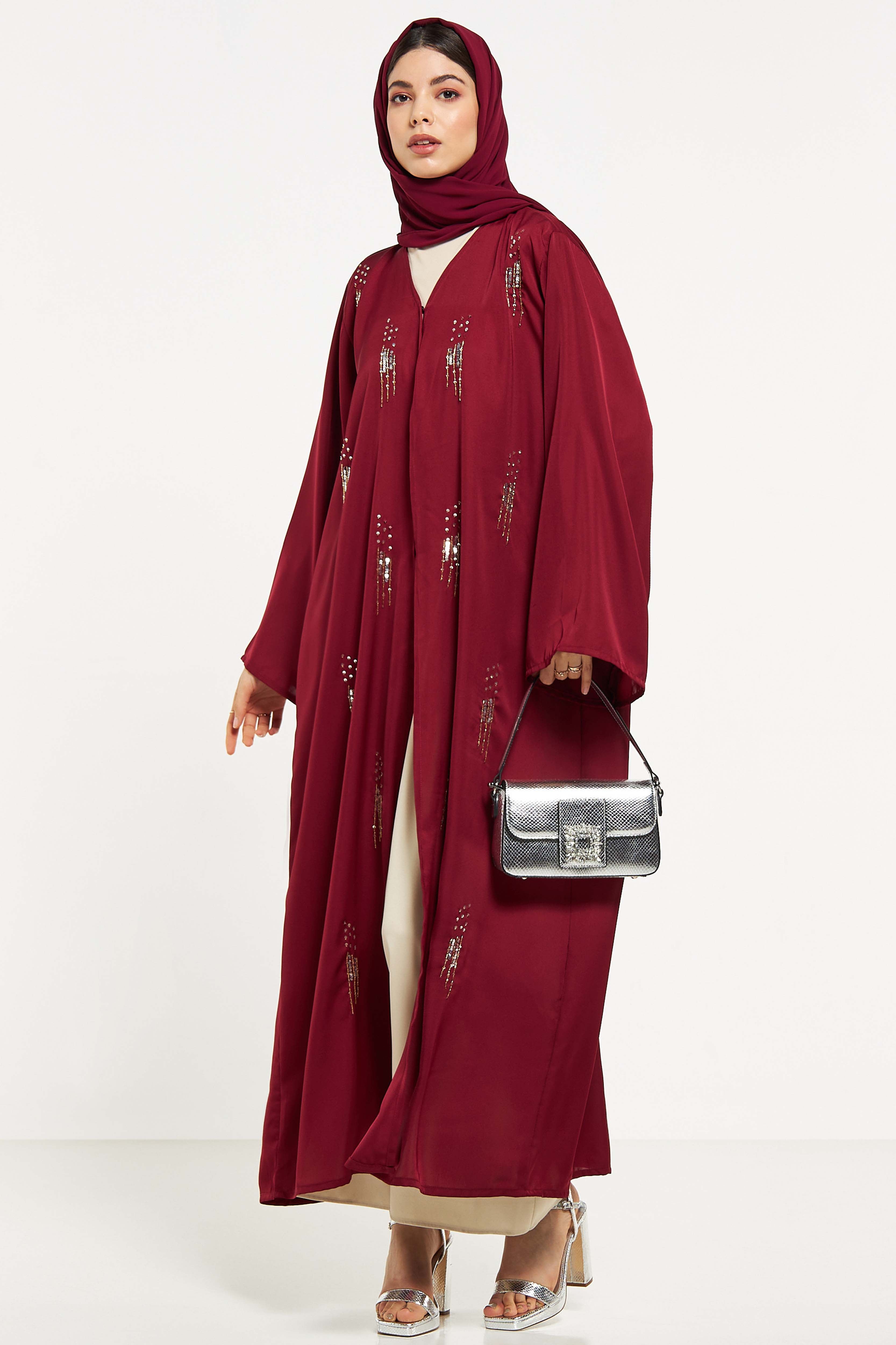 MOiSTREET Embellished Abaya with Sheila