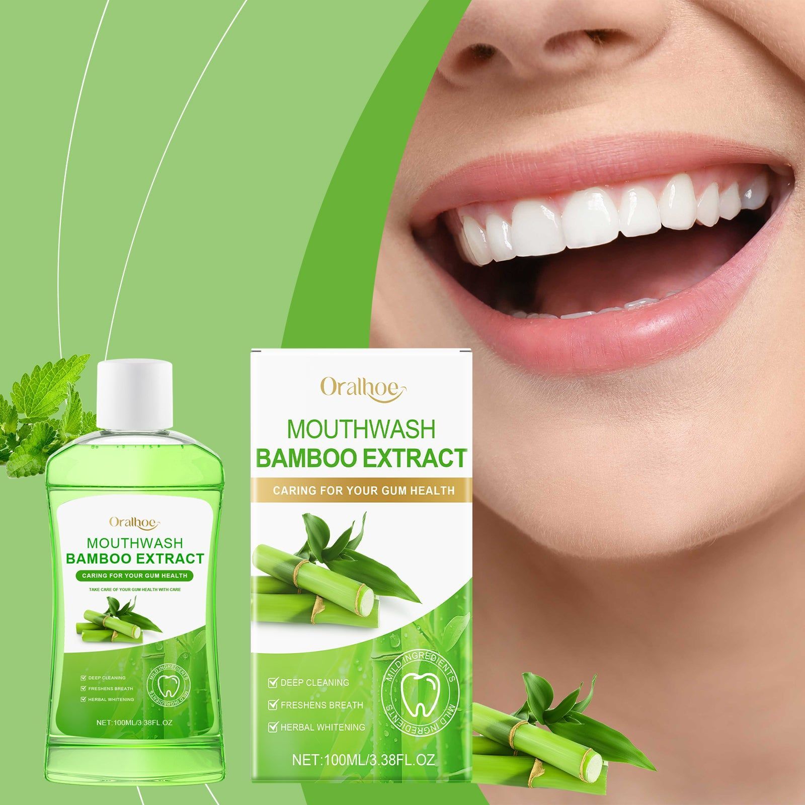 Bamboo Fresh Breath Mouthwash, Oral Odor Treatment Spray, Long-Lasting Freshness, Gums Repair, Natural Teeth Cleaning ,100ml