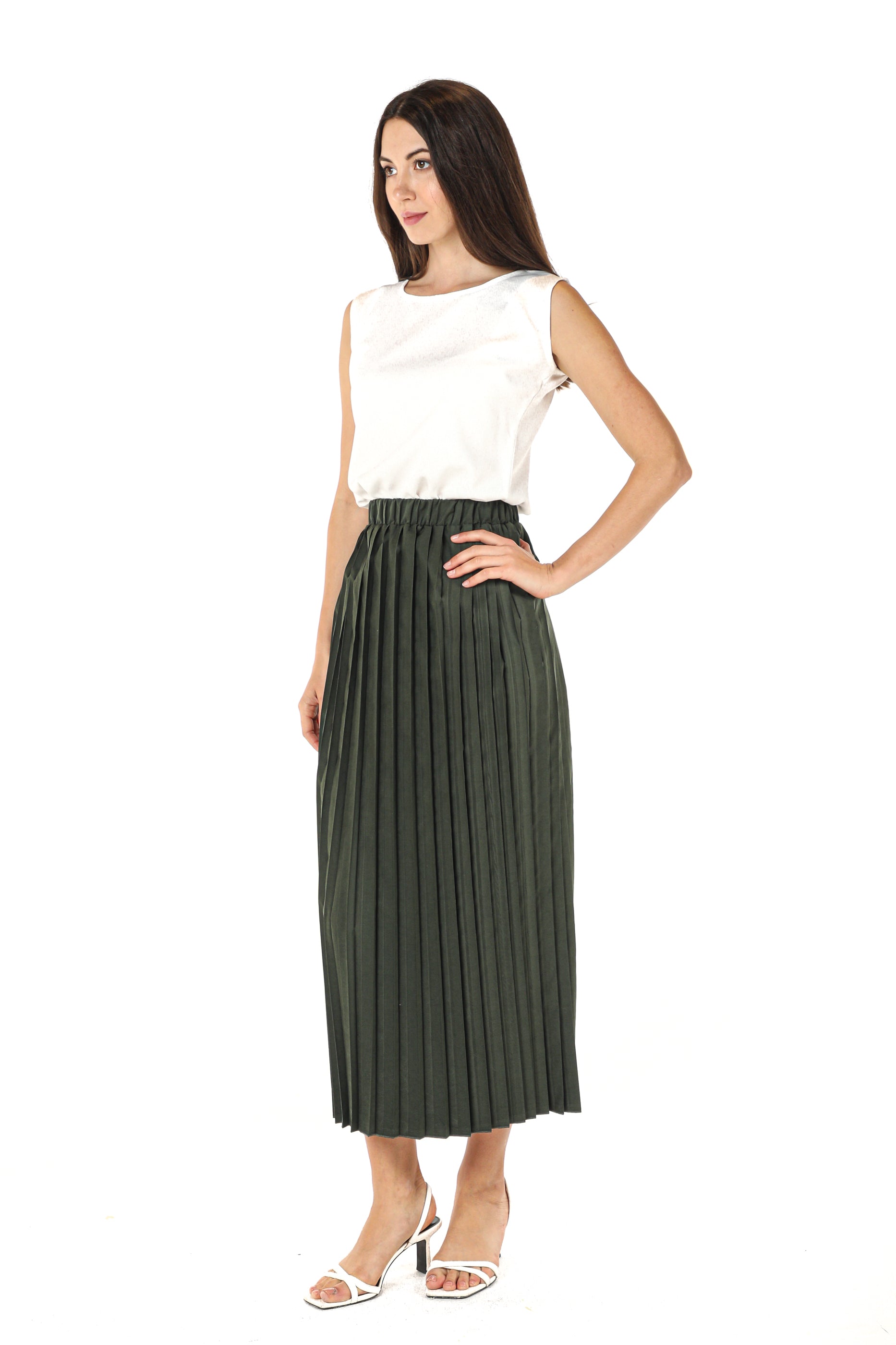 MOiSTREET Green Shamua Pleated Skirt