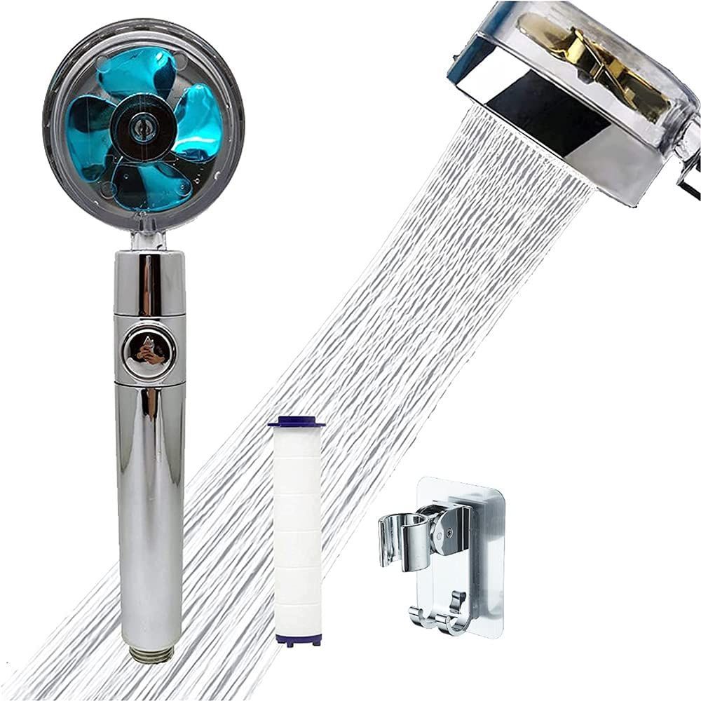 Power Shower Head Rotating Turbocharged Propeller Shower Head High Pressure Spray