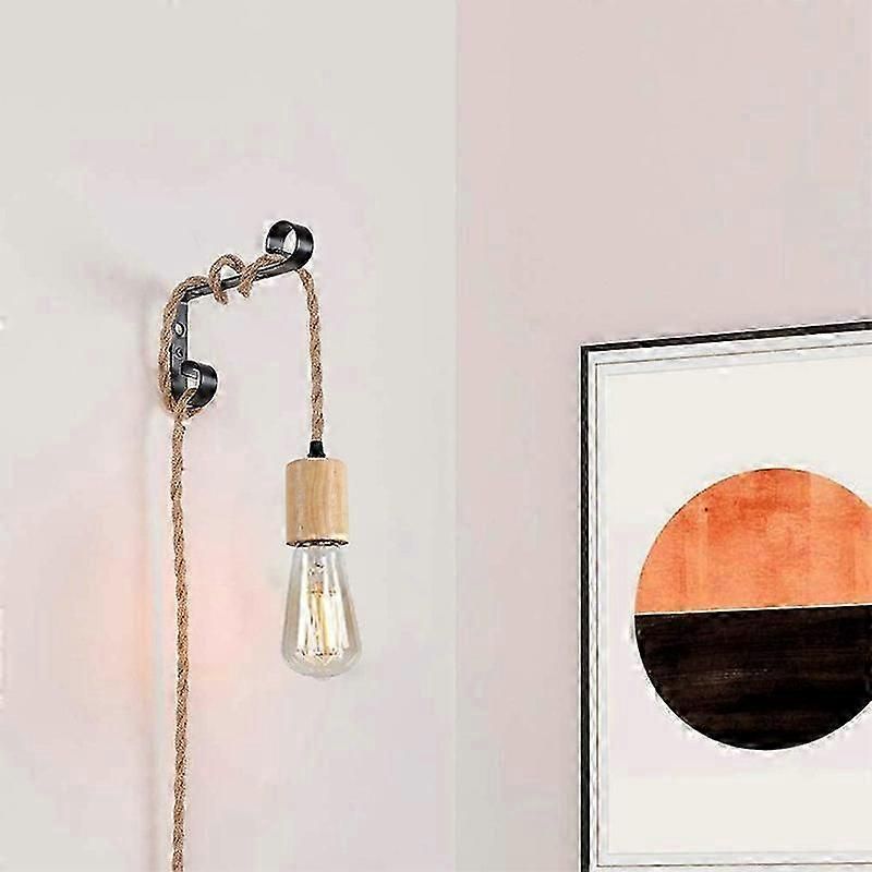 Plug In Lamp Socket With Hemp Rope Cable Industrial Light