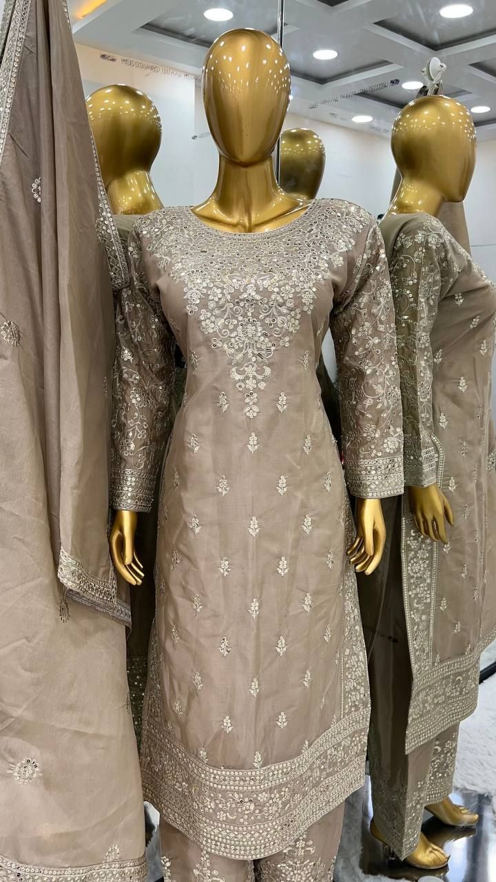 Fab Zone Beautiful Top-Bottom And Dupatta With Embroidery Sequence Work