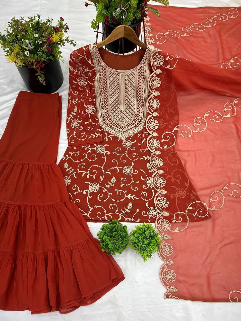 Fab Zone Designer Party Wear Look Top-Sharara And Dupatta With Heavy Embroidery Work