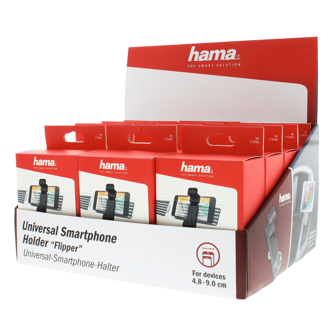 Hama 173890 "Flipper" Uni Smartphone Holder, Devices 4.8 - 9 Wide, 12 Pcs / Display
