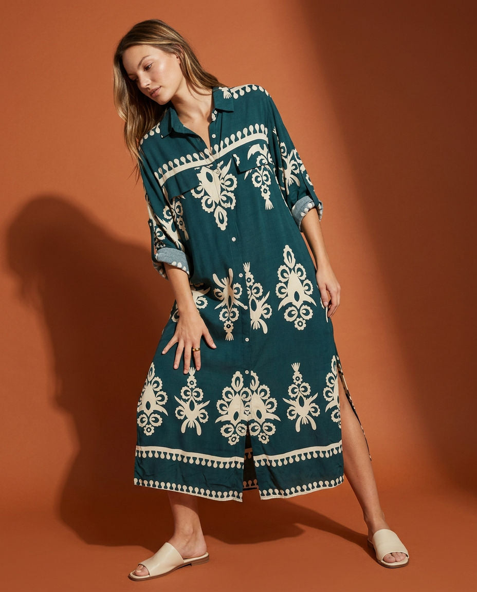 Tendresse Boutique Green Long-Sleeve Dress