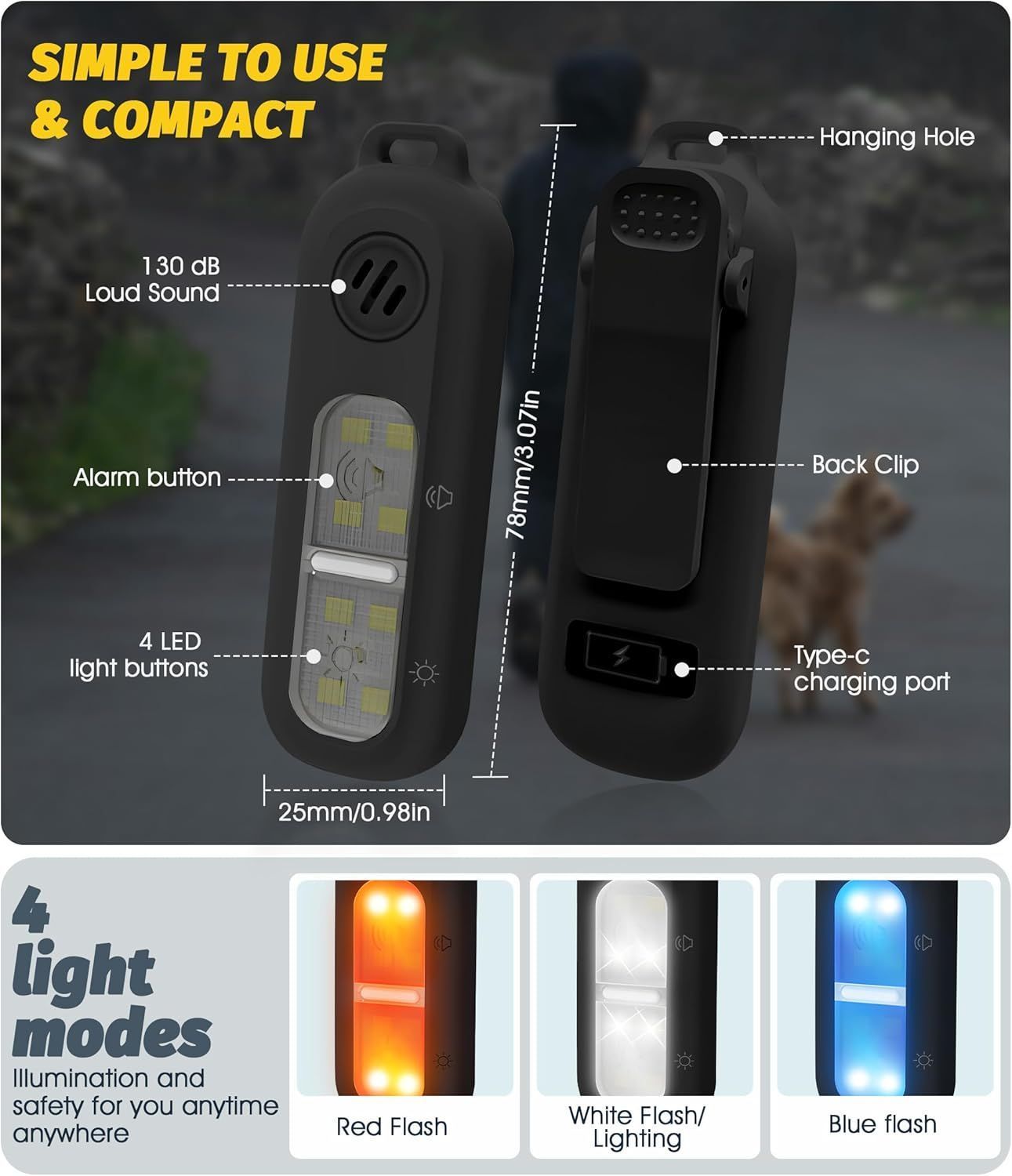 Running Safety Warning Light Personal Safety Alarm Keychain for Kids Women Elderly