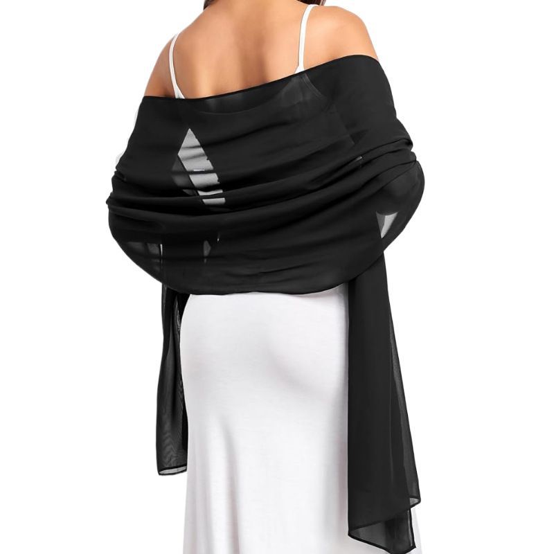 Black Chiffon Shawl Wrap for Women Wedding & Evening Dress