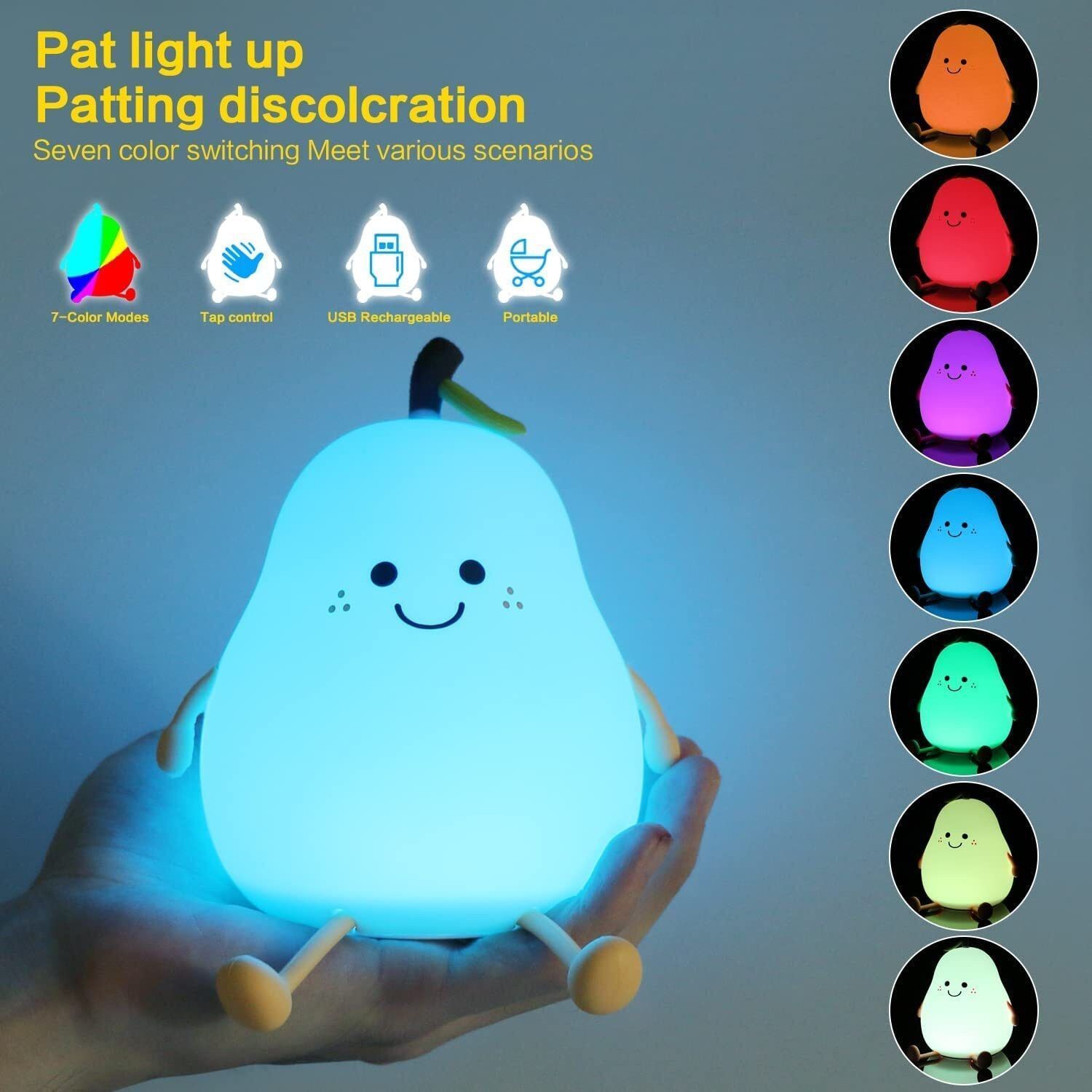 Pear Night Light for Kids Touch Control Nursery Led Lamp for Baby Room Decor