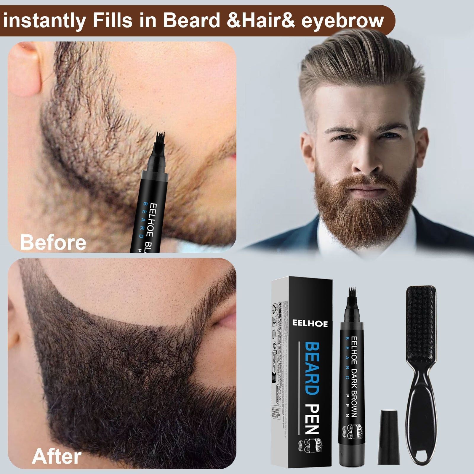 Beard Filler Pen Kit, Waterproof, Natural, Easy to Use, Perfect for a Dense, Stylish Beard ,1set