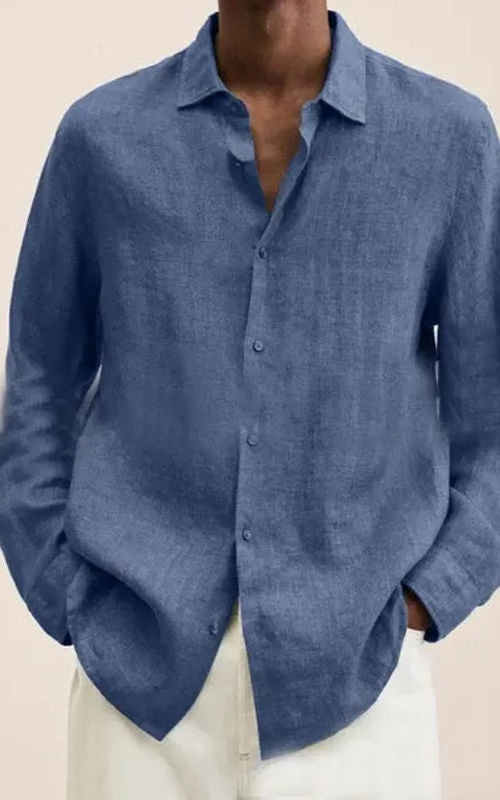 Men's Linen Long Sleeve Regular-Fit Shirt