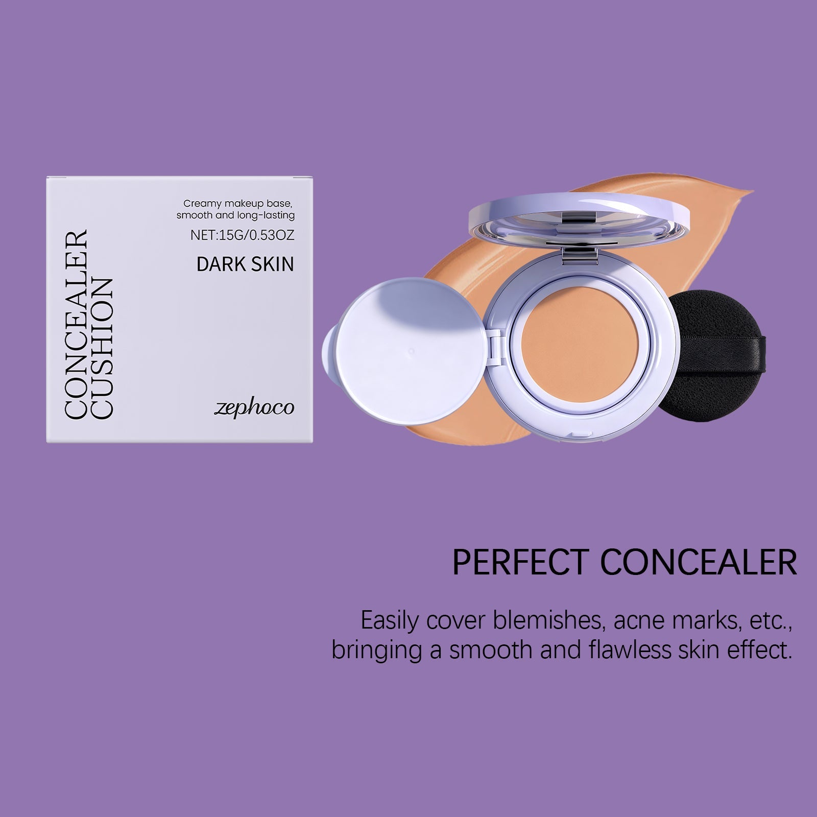 Air Cushion Purple Concealer, Flawless Skin, Blemish Cover, Natural Makeup ,15g