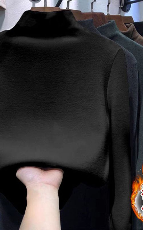 Double Sided German Velvet Warm Half High Neck Long Sleeve T-Shirt